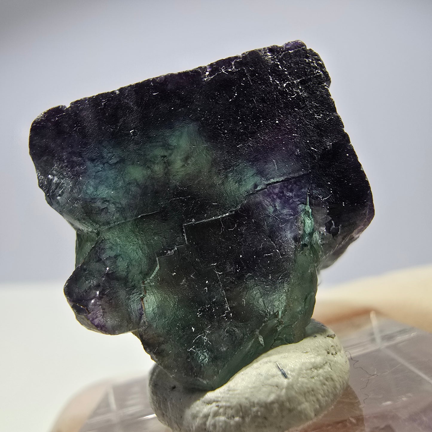 Rare cube de fluorite fantôme parqueté vert violet Okorusu Namibie 23*22*22mm