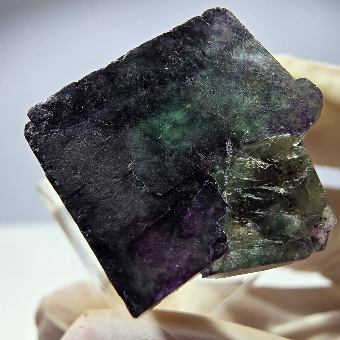 Rare cube de fluorite fantôme parqueté vert violet Okorusu Namibie 23*22*22mm