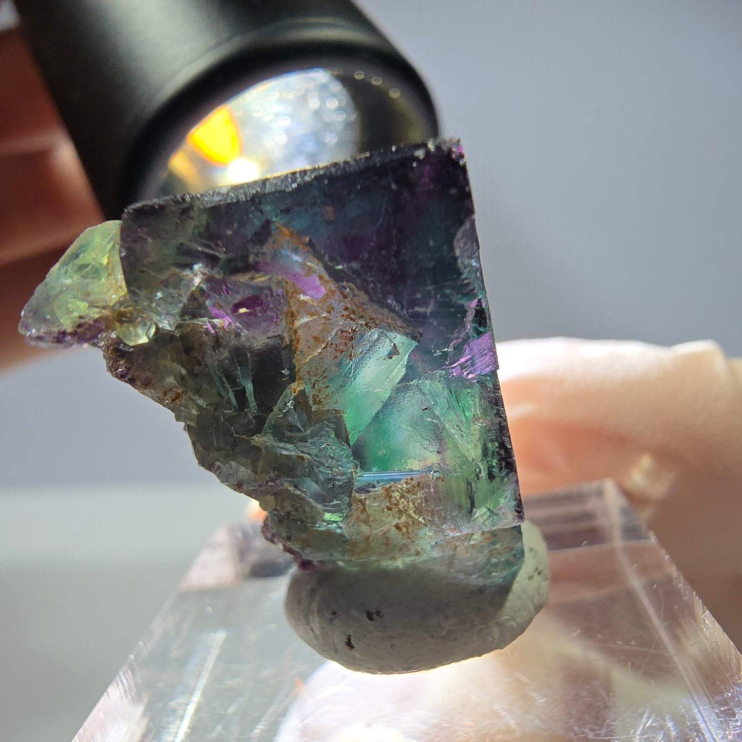 Rare cube de fluorite fantôme parqueté vert violet Okorusu Namibie 23*22*22mm