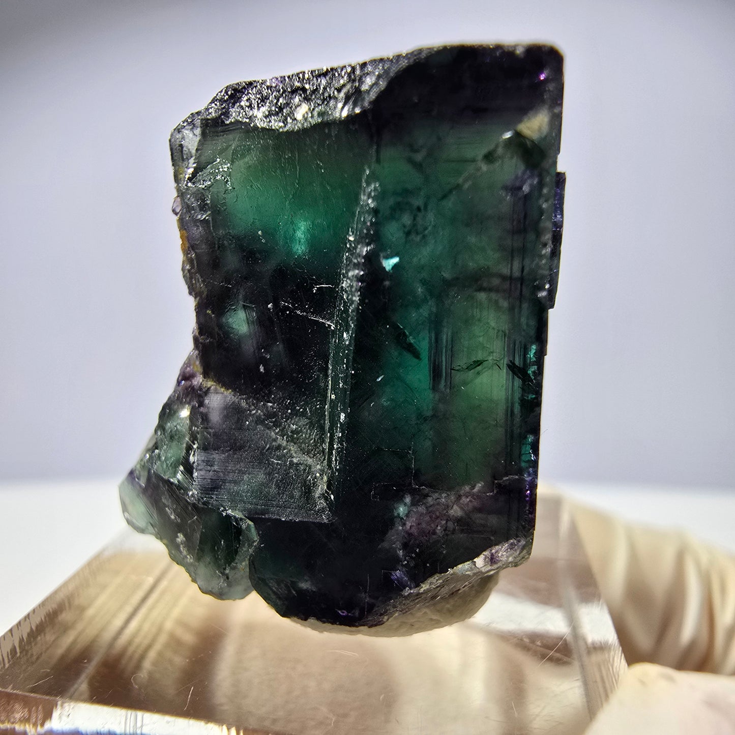Rare cube de fluorite fantôme parqueté vert violet Okorusu Namibie 25*21*22mm