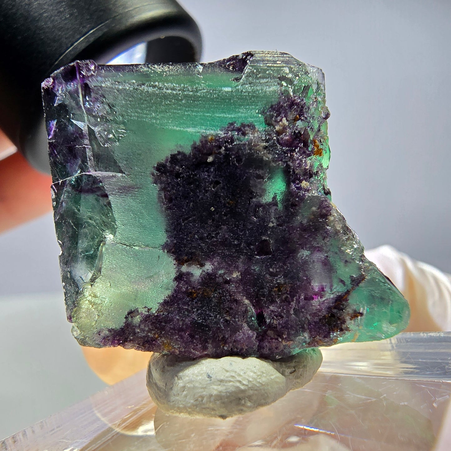Rare cube de fluorite fantôme parqueté vert violet Okorusu Namibie 25*21*22mm