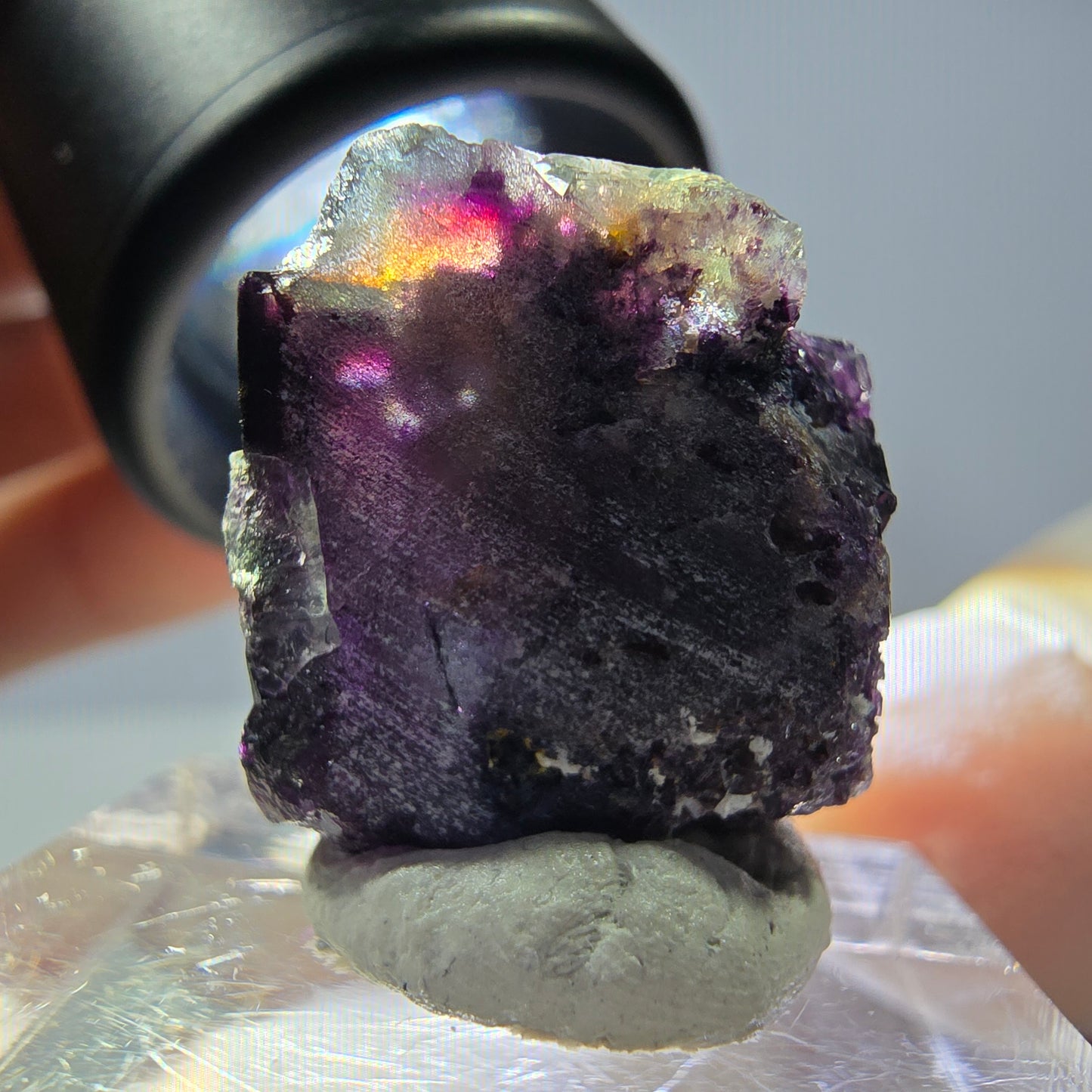 Rare cube de fluorite fantôme, vert violet, Okorusu, Namibie, 19 x 18 x 14 mm