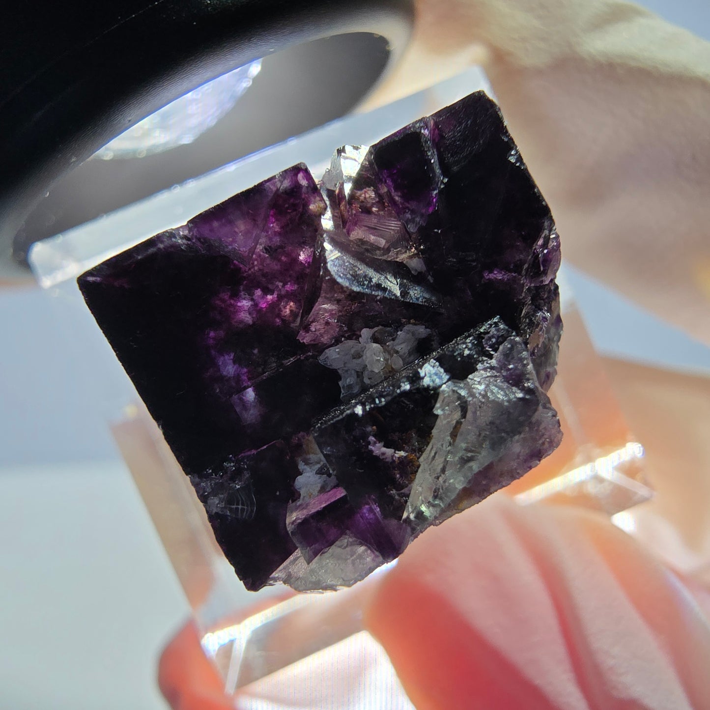 Rare cube de fluorite fantôme, vert violet, Okorusu, Namibie, 19 x 18 x 14 mm