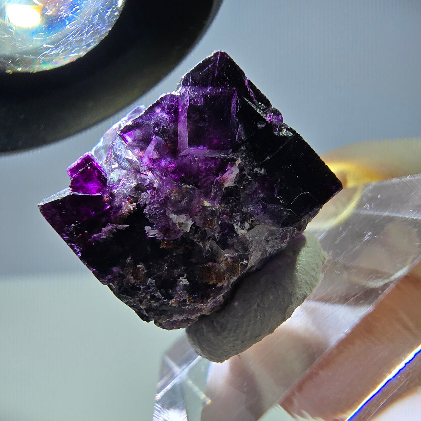 Rare cube de fluorite fantôme, vert violet, Okorusu, Namibie, 19 x 18 x 14 mm