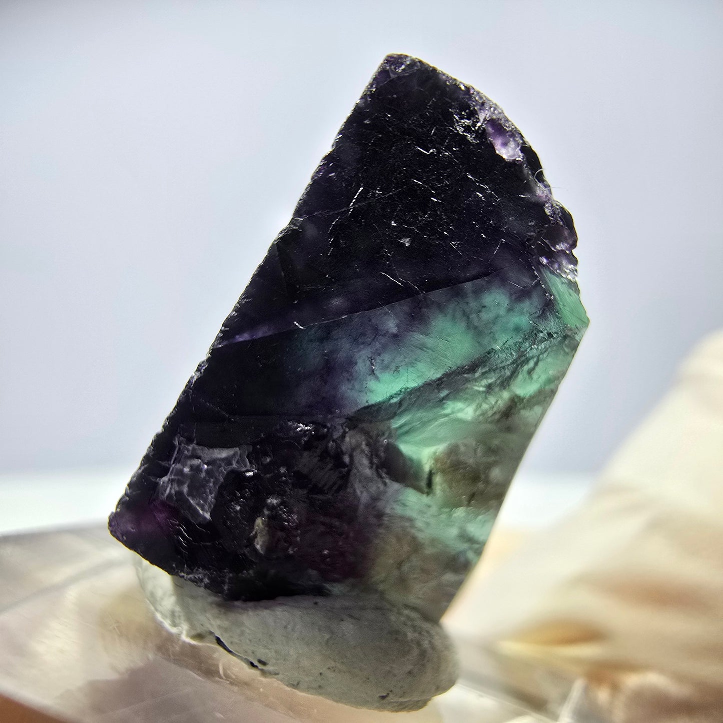 Rare cube de fluorite fantôme parqueté vert violet Okorusu Namibie 19*20*14mm