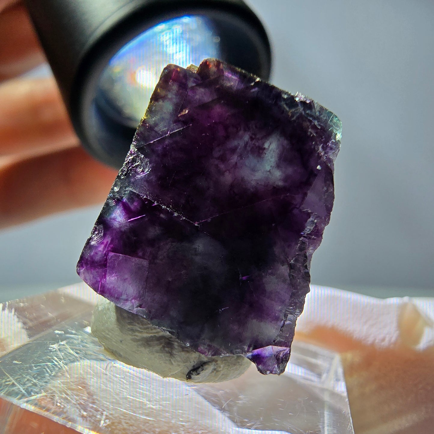 Rare cube de fluorite fantôme parqueté vert violet Okorusu Namibie 23*21*14mm