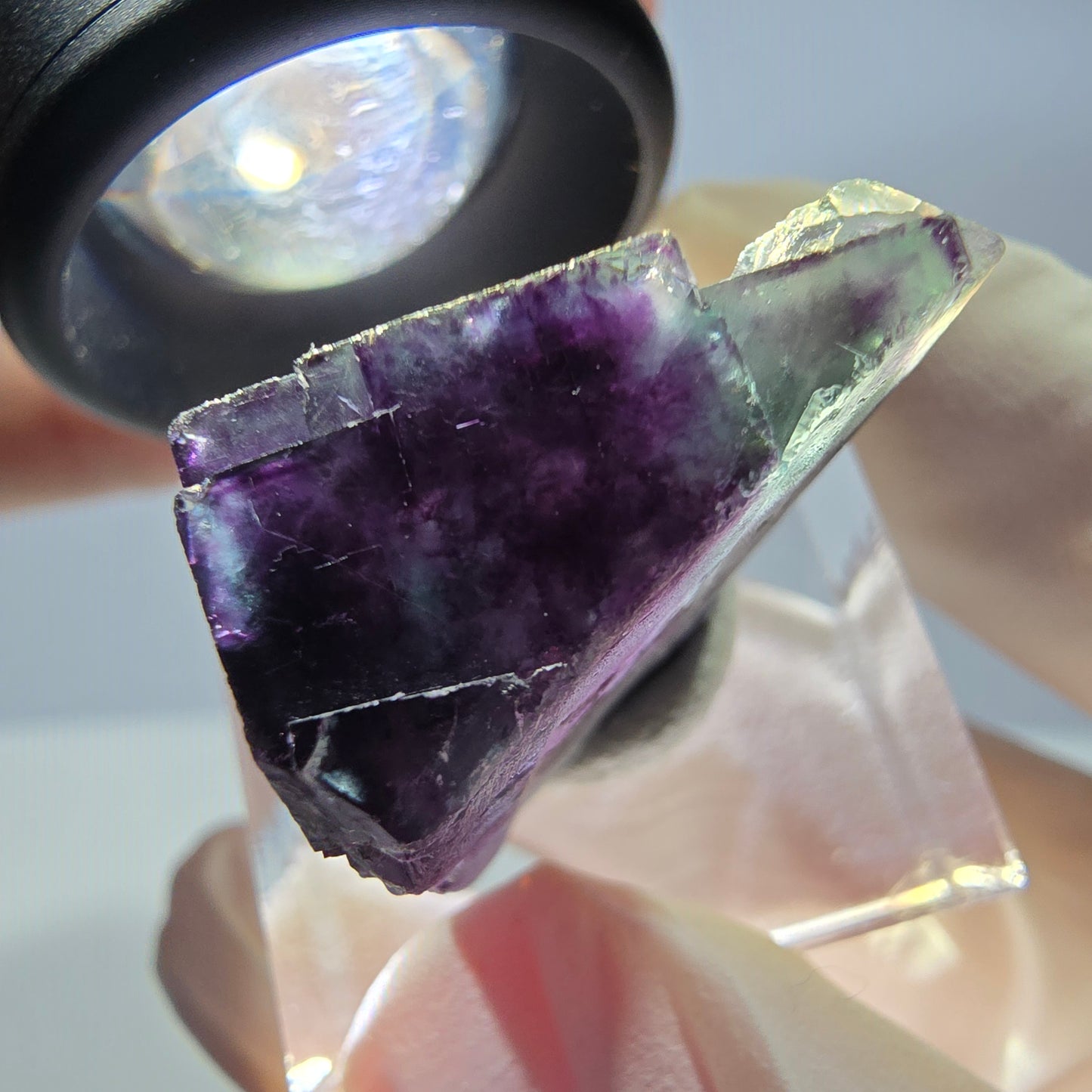 Rare cube de fluorite fantôme parqueté vert violet Okorusu Namibie 23*21*14mm