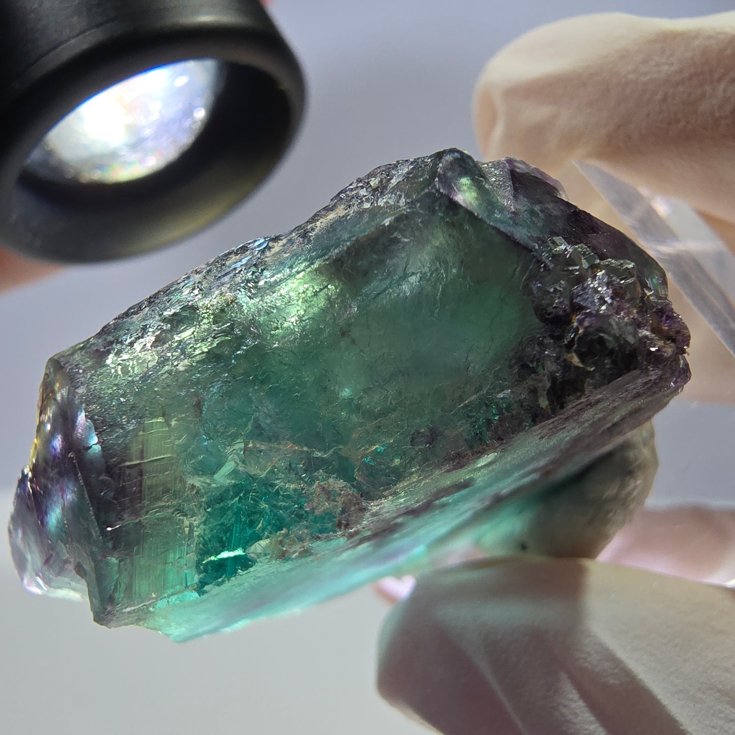 Rare cube de fluorite fantôme parqueté vert violet Okorusu Namibie 35*33*14mm