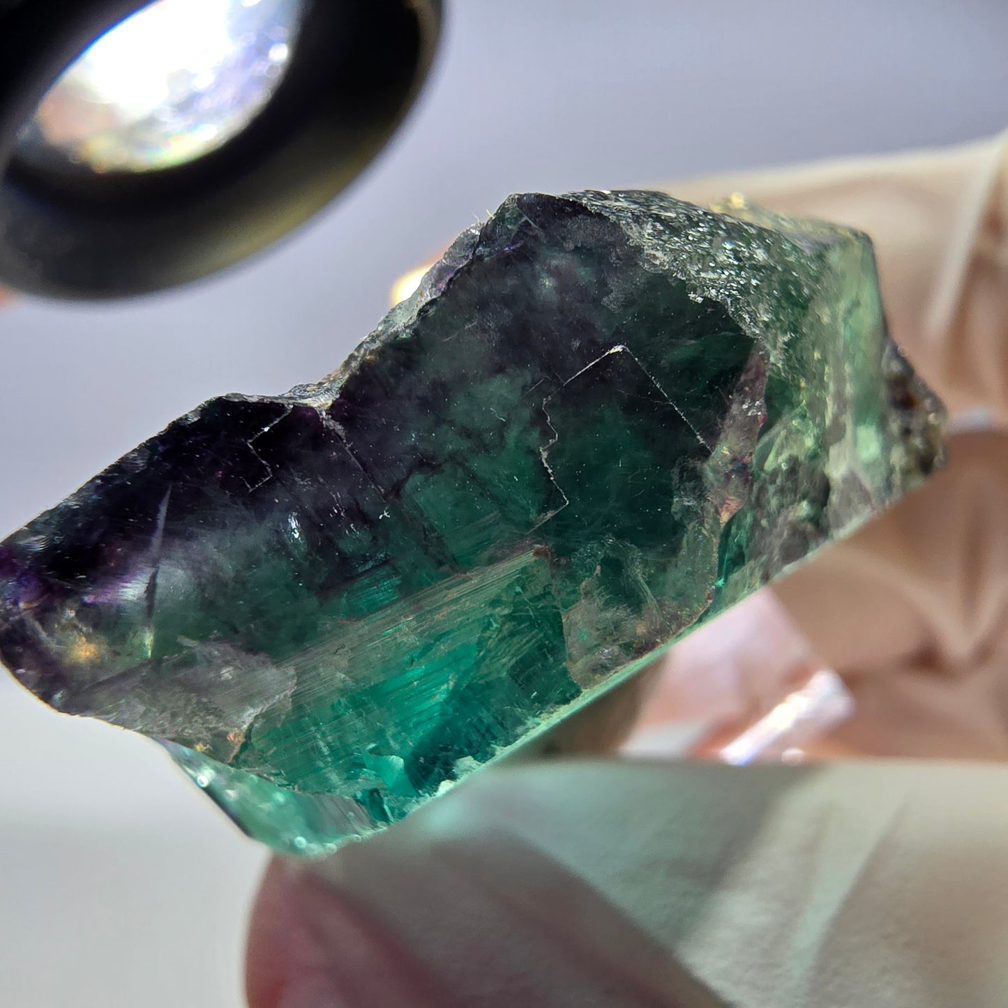 Rare cube de fluorite fantôme parqueté vert violet Okorusu Namibie 35*33*14mm