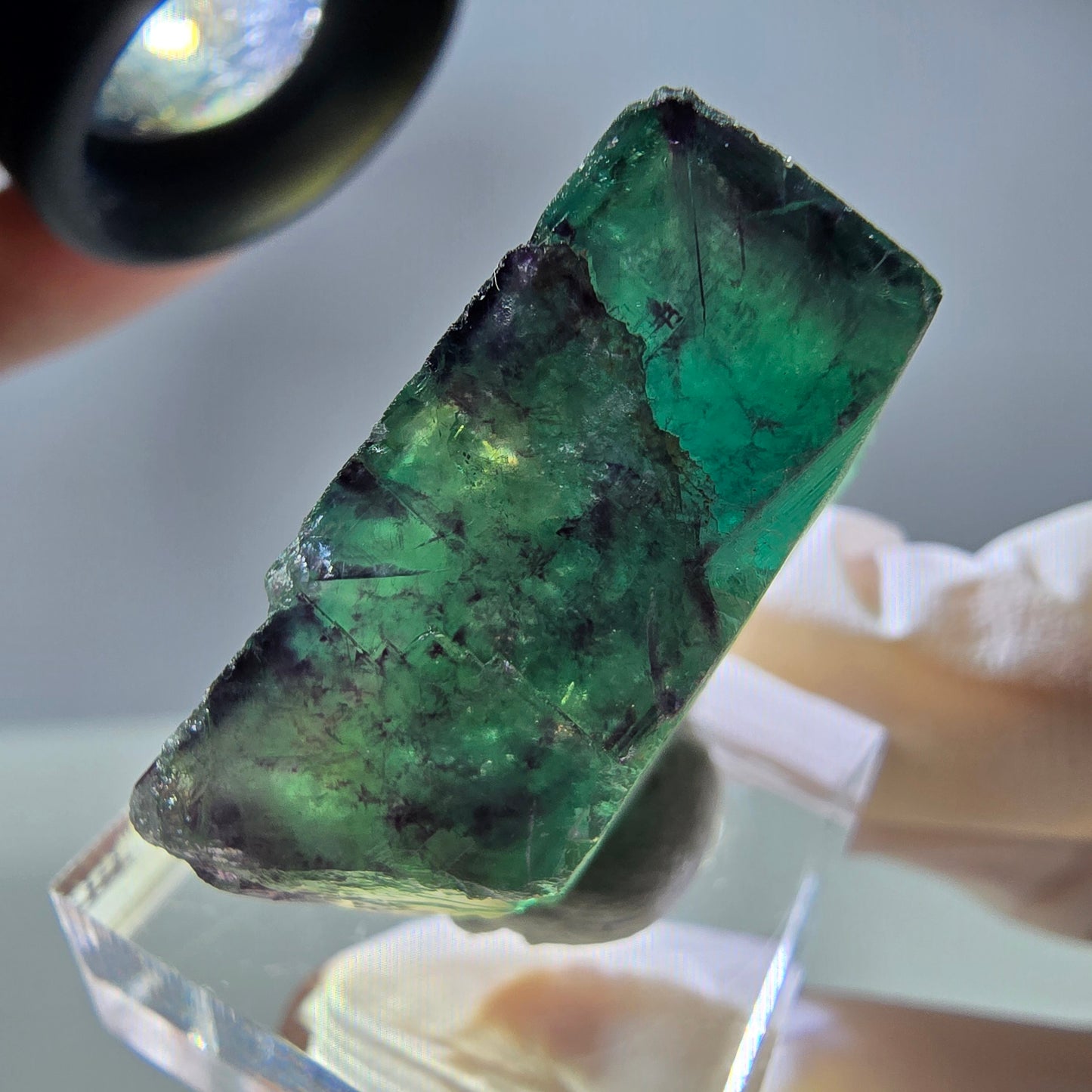 Rare cube de fluorite fantôme parqueté vert violet Okorusu Namibie 28*24*13mm