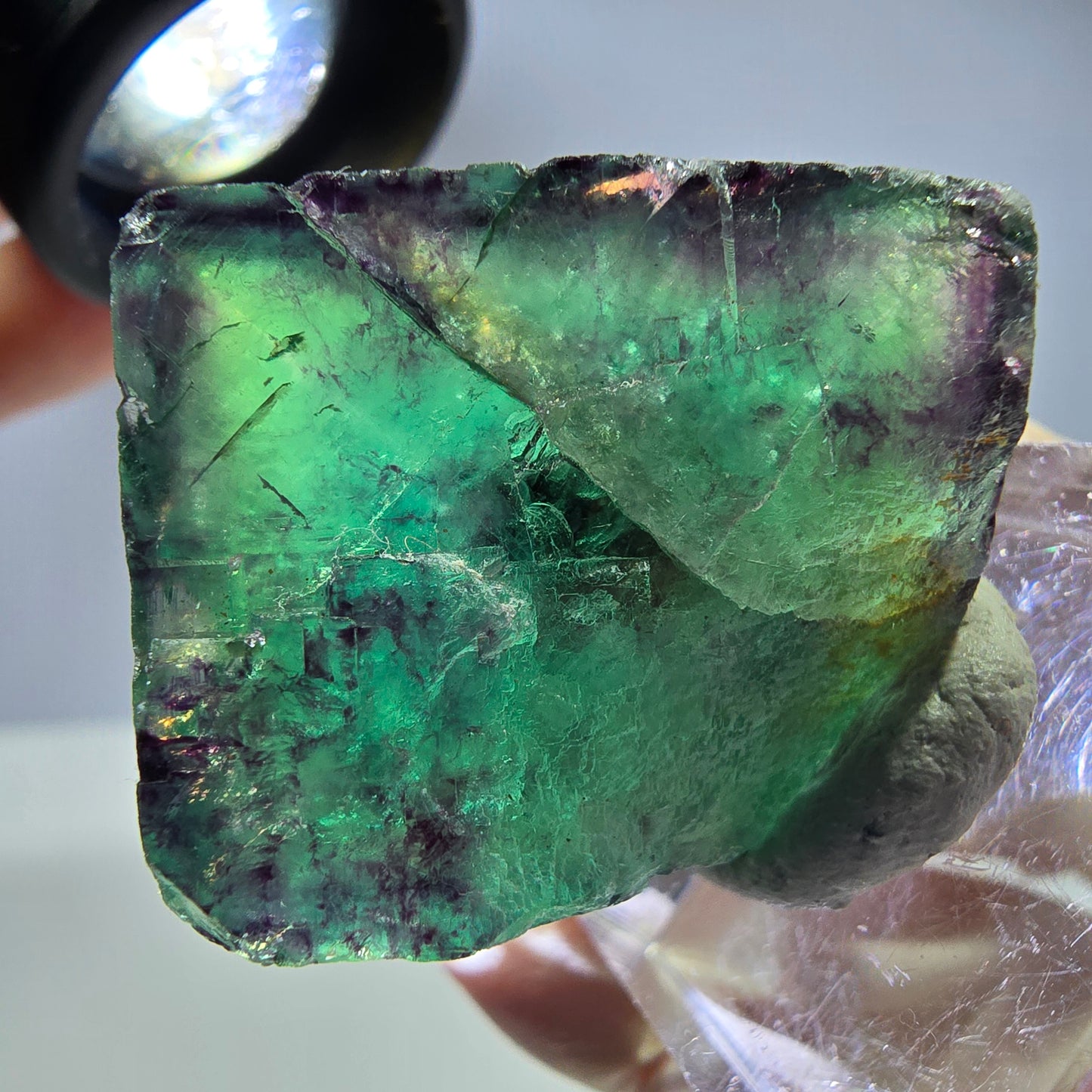 Rare cube de fluorite fantôme parqueté vert violet Okorusu Namibie 28*24*13mm