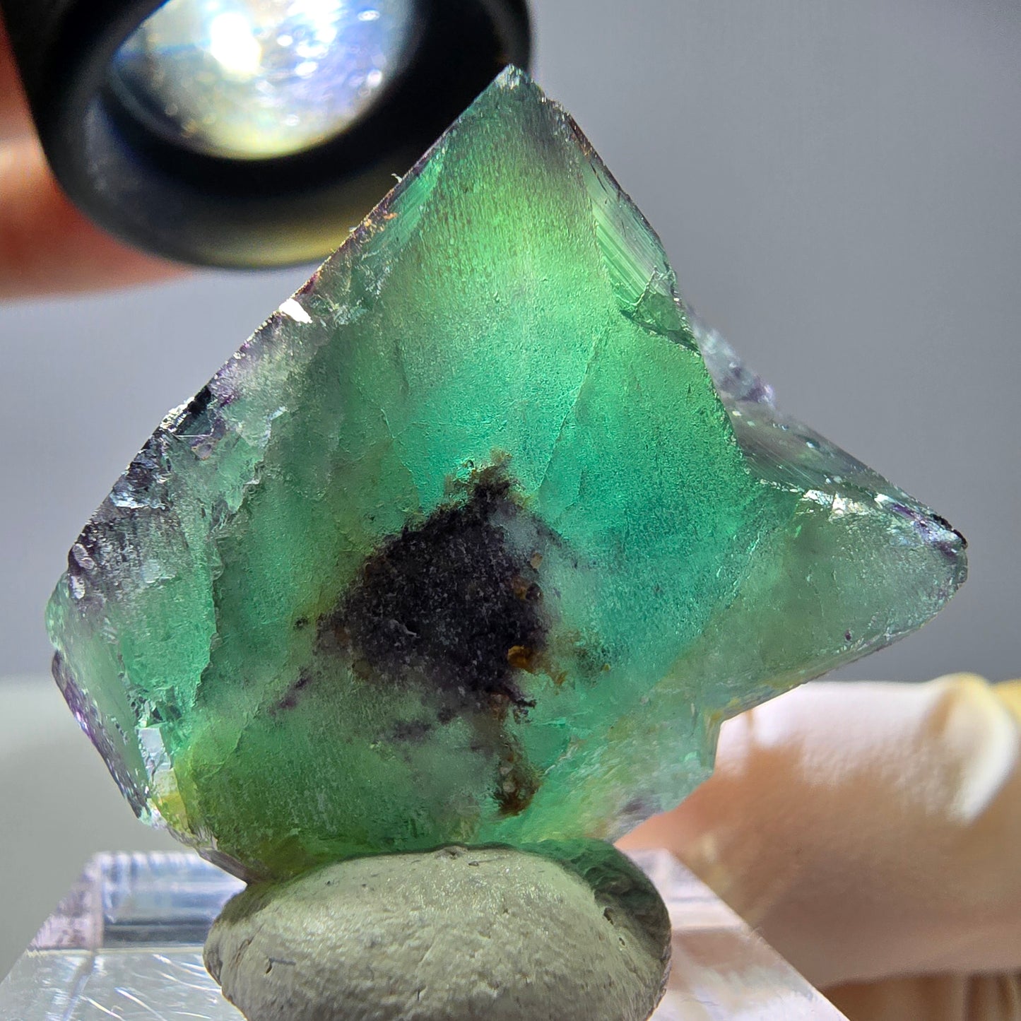 Rare cube de fluorite fantôme parqueté vert violet Okorusu Namibie 28*24*13mm