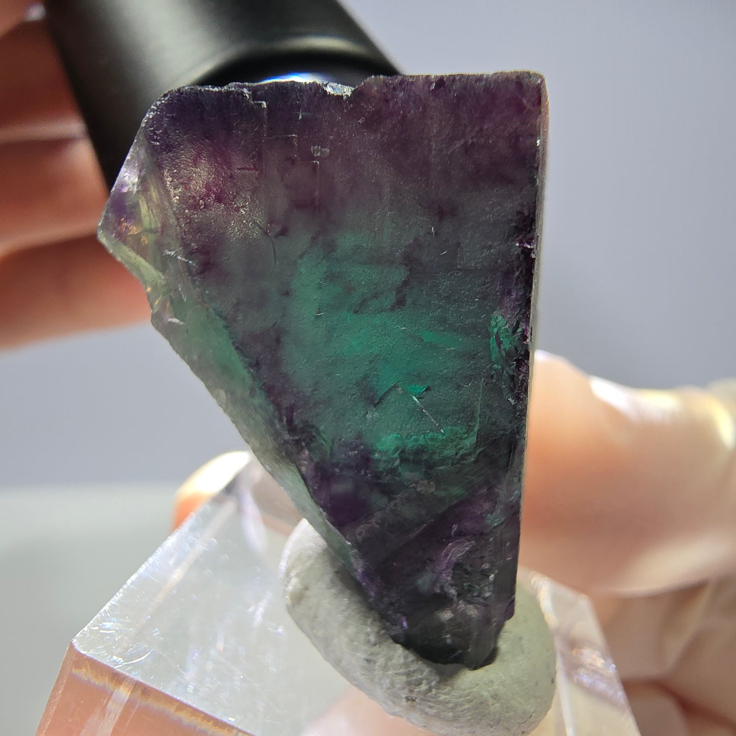 Rare cube de fluorite fantôme parqueté vert violet Okorusu Namibie 32*29*24mm
