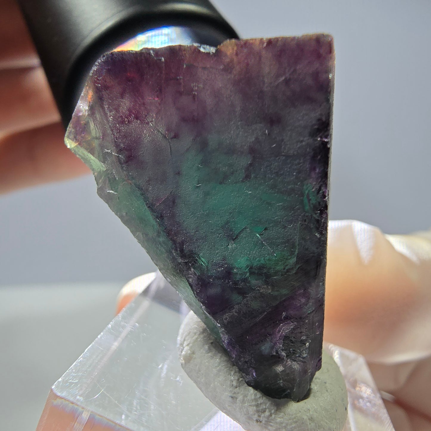 Rare cube de fluorite fantôme parqueté vert violet Okorusu Namibie 32*29*24mm