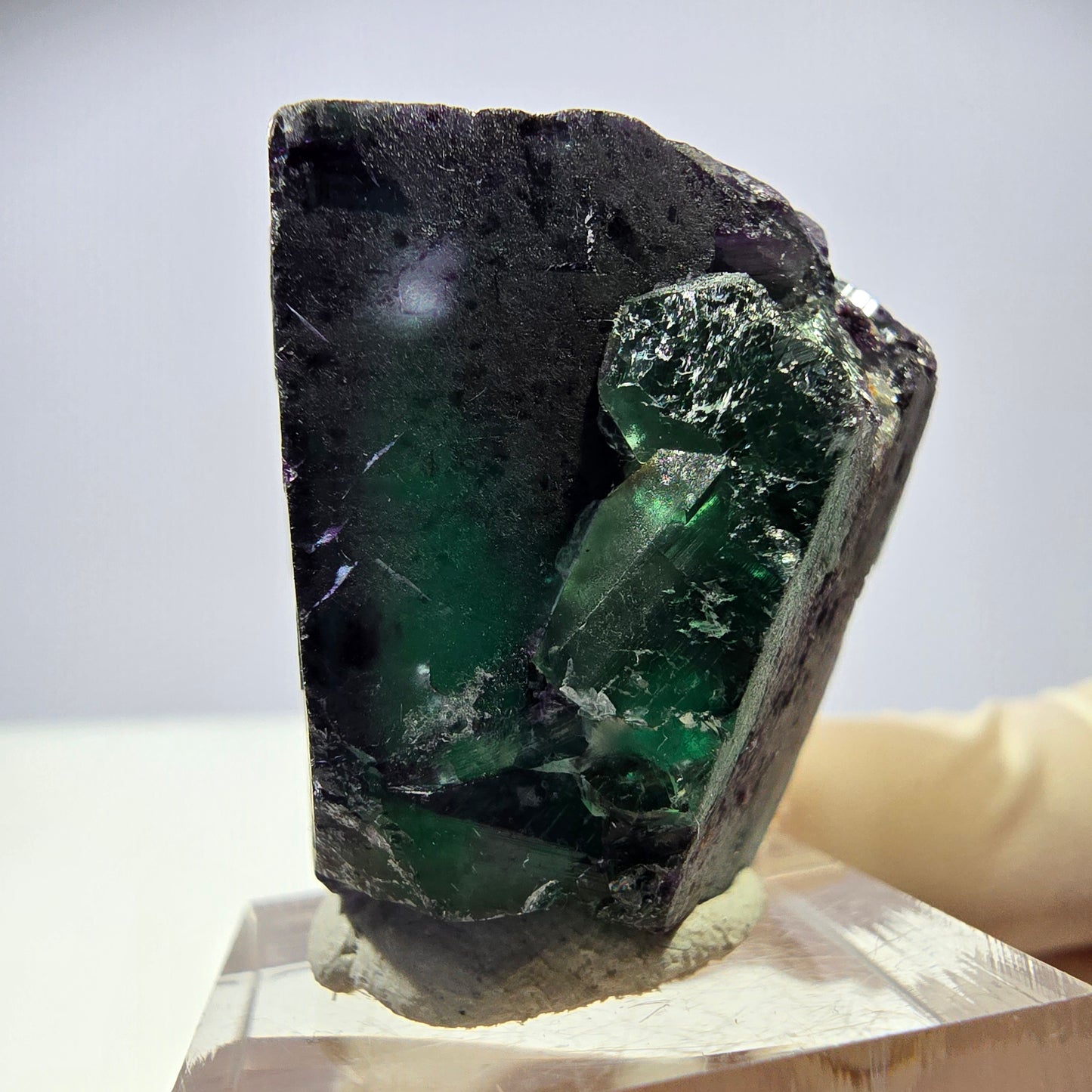 Rare cube de fluorite fantôme parqueté vert violet Okorusu Namibie 31*30*30mm