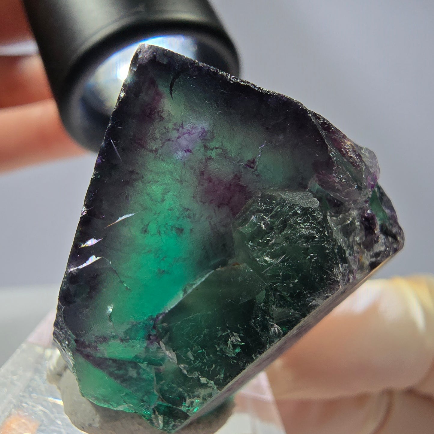 Rare cube de fluorite fantôme parqueté vert violet Okorusu Namibie 31*30*30mm