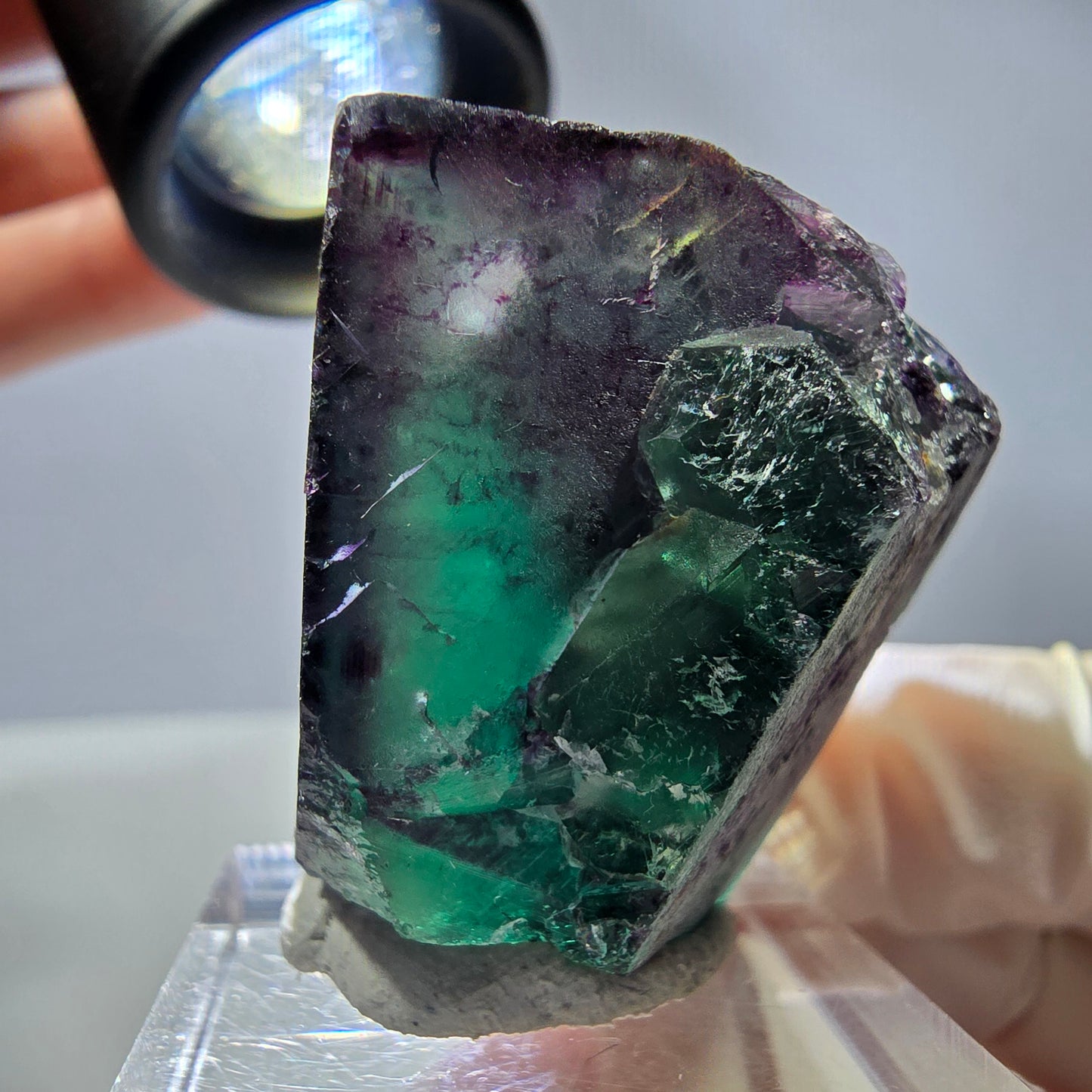 Rare cube de fluorite fantôme parqueté vert violet Okorusu Namibie 31*30*30mm