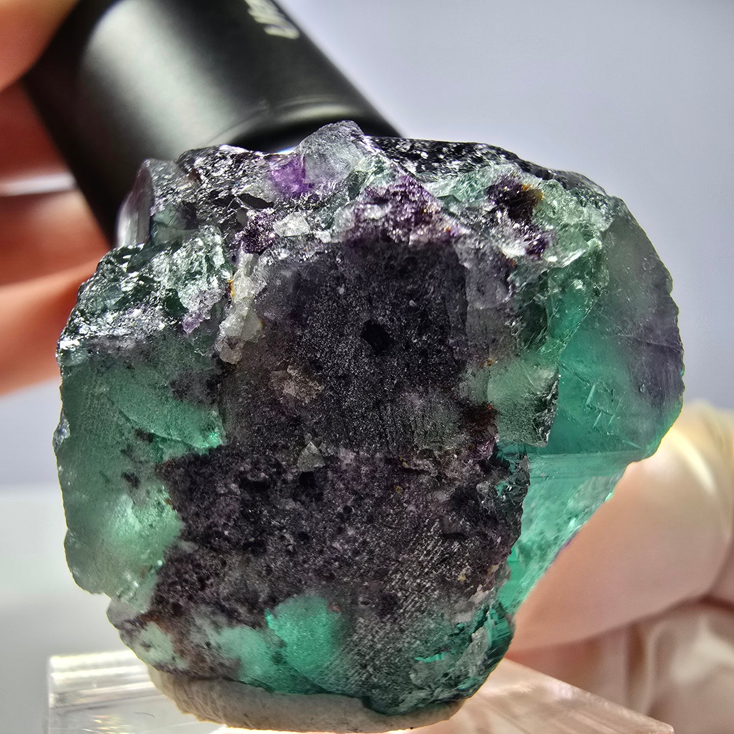 Rare cube de fluorite fantôme parqueté vert violet Okorusu Namibie 31*30*30mm