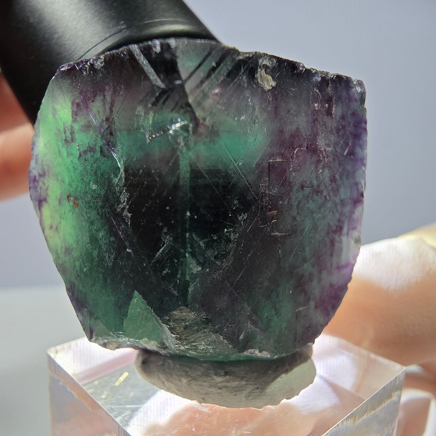 Rare cube de fluorite fantôme parqueté vert violet Okorusu Namibie 31*30*30mm