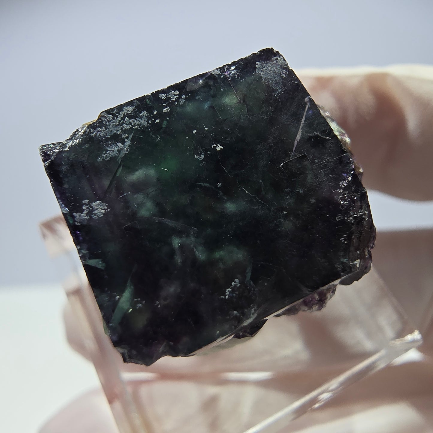 Rare cube de fluorite fantôme parqueté vert violet Okorusu Namibie 25*19*16mm