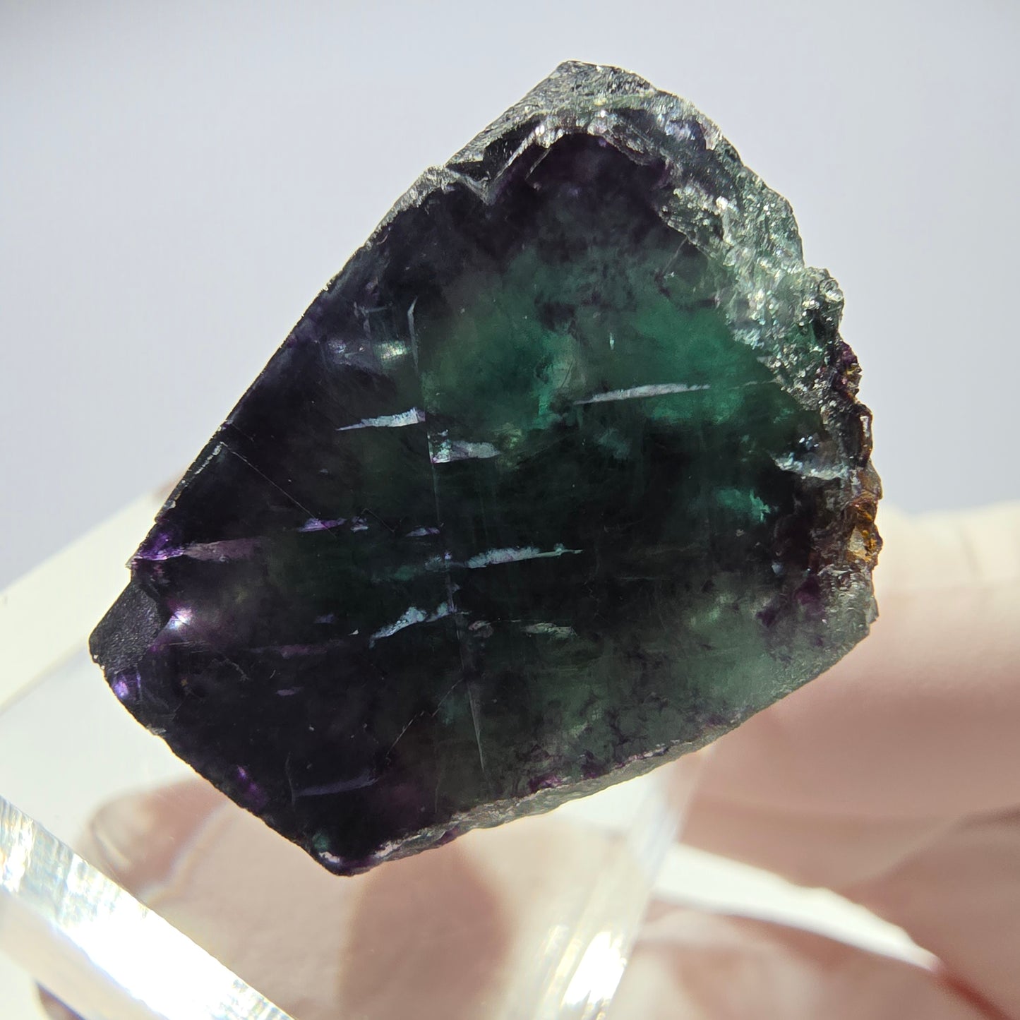 Rare cube de fluorite fantôme parqueté vert violet Okorusu Namibie 24*21*18mm