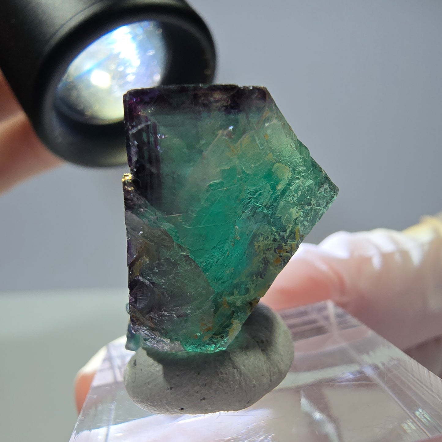 Rare cube de fluorite fantôme parqueté vert violet Okorusu Namibie 32*23*19mm