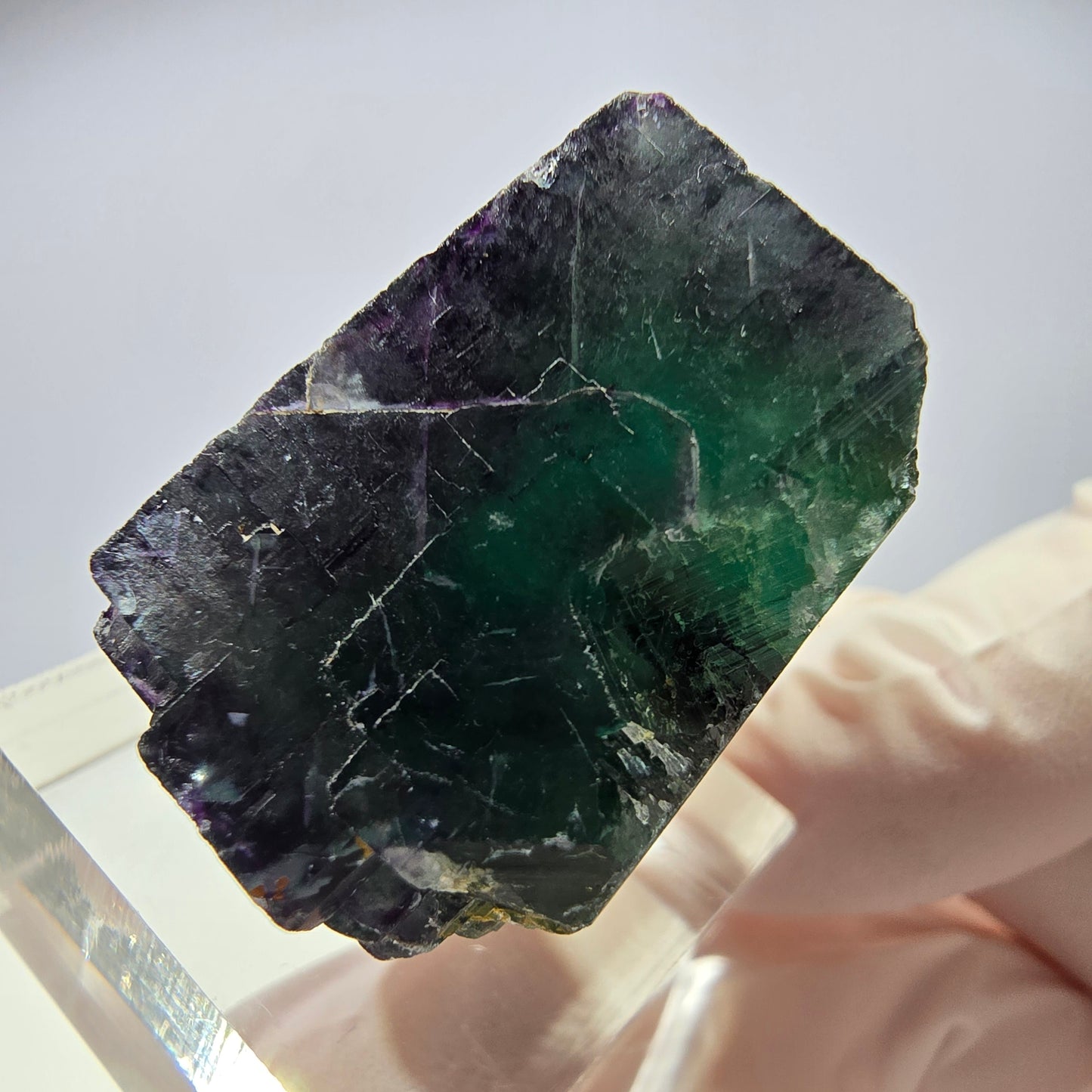Rare cube de fluorite fantôme parqueté vert violet Okorusu Namibie 27*26*18mm