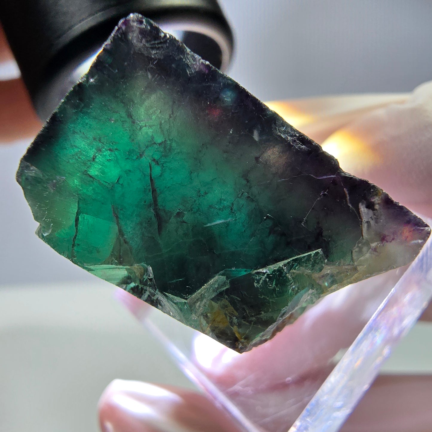 Rare cube de fluorite fantôme parqueté vert violet Okorusu Namibie 27*26*18mm