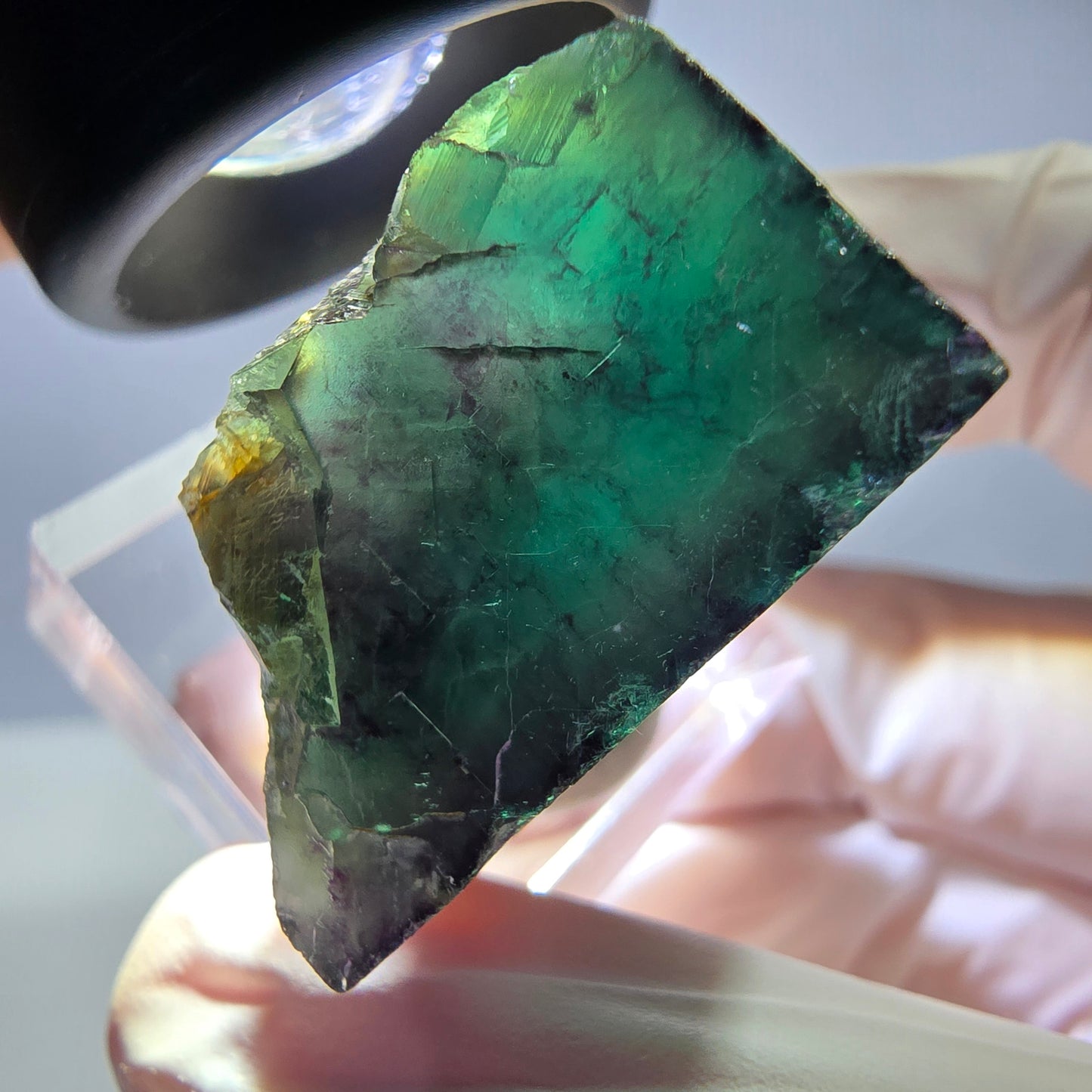 Rare cube de fluorite fantôme parqueté vert violet Okorusu Namibie 27*26*18mm