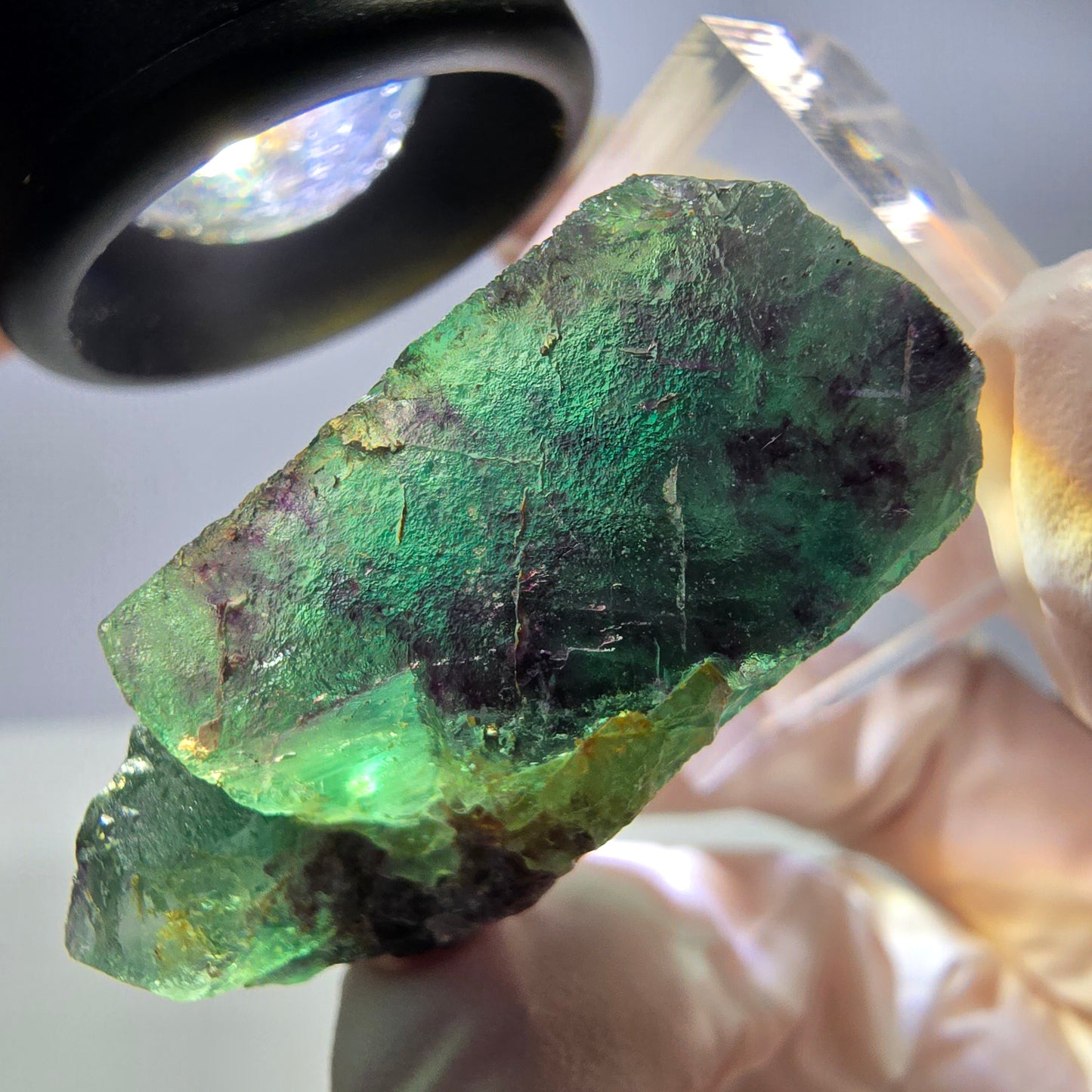 Rare cube de fluorite fantôme parqueté vert violet Okorusu Namibie 35*26*16mm
