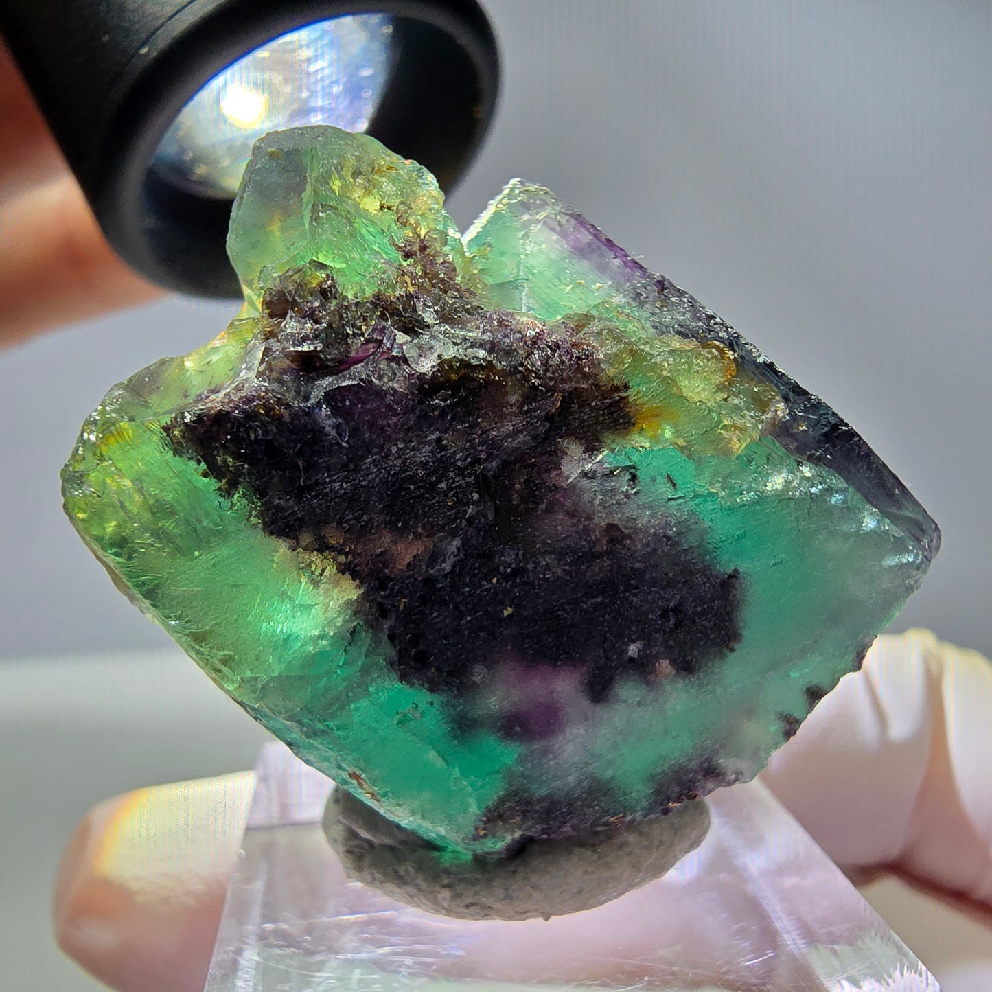 Rare cube de fluorite fantôme parqueté vert violet Okorusu Namibie 35*26*16mm