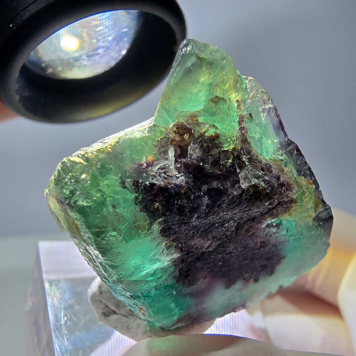 Rare cube de fluorite fantôme parqueté vert violet Okorusu Namibie 35*26*16mm