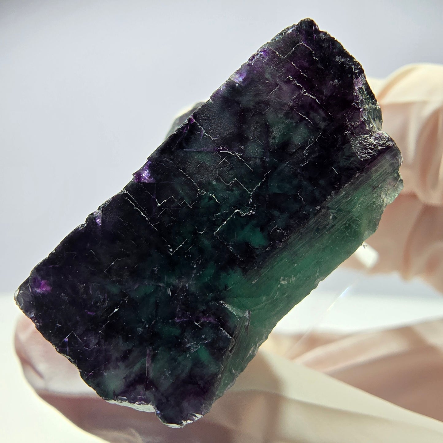 Rare cube de fluorite fantôme parqueté vert violet Okorusu Namibie 32*31*22mm
