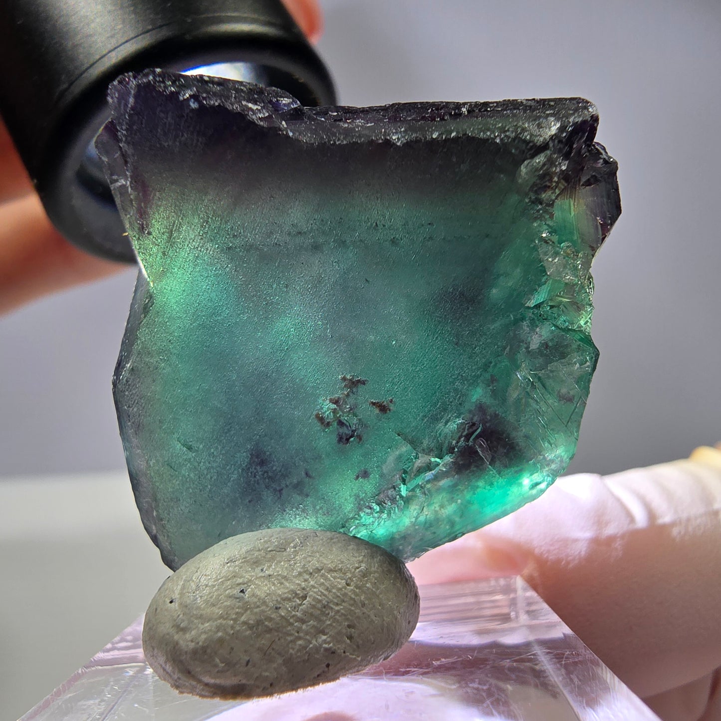 Rare cube de fluorite fantôme parqueté vert violet Okorusu Namibie 32*31*22mm