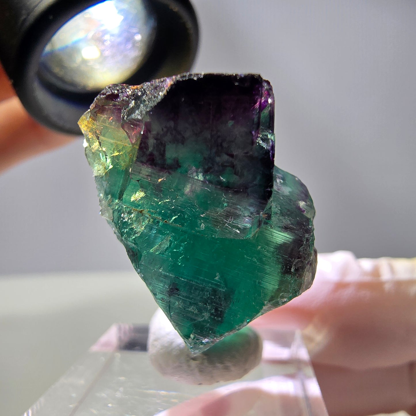 Rare cube de fluorite fantôme parqueté vert violet Okorusu Namibie 32*31*22mm