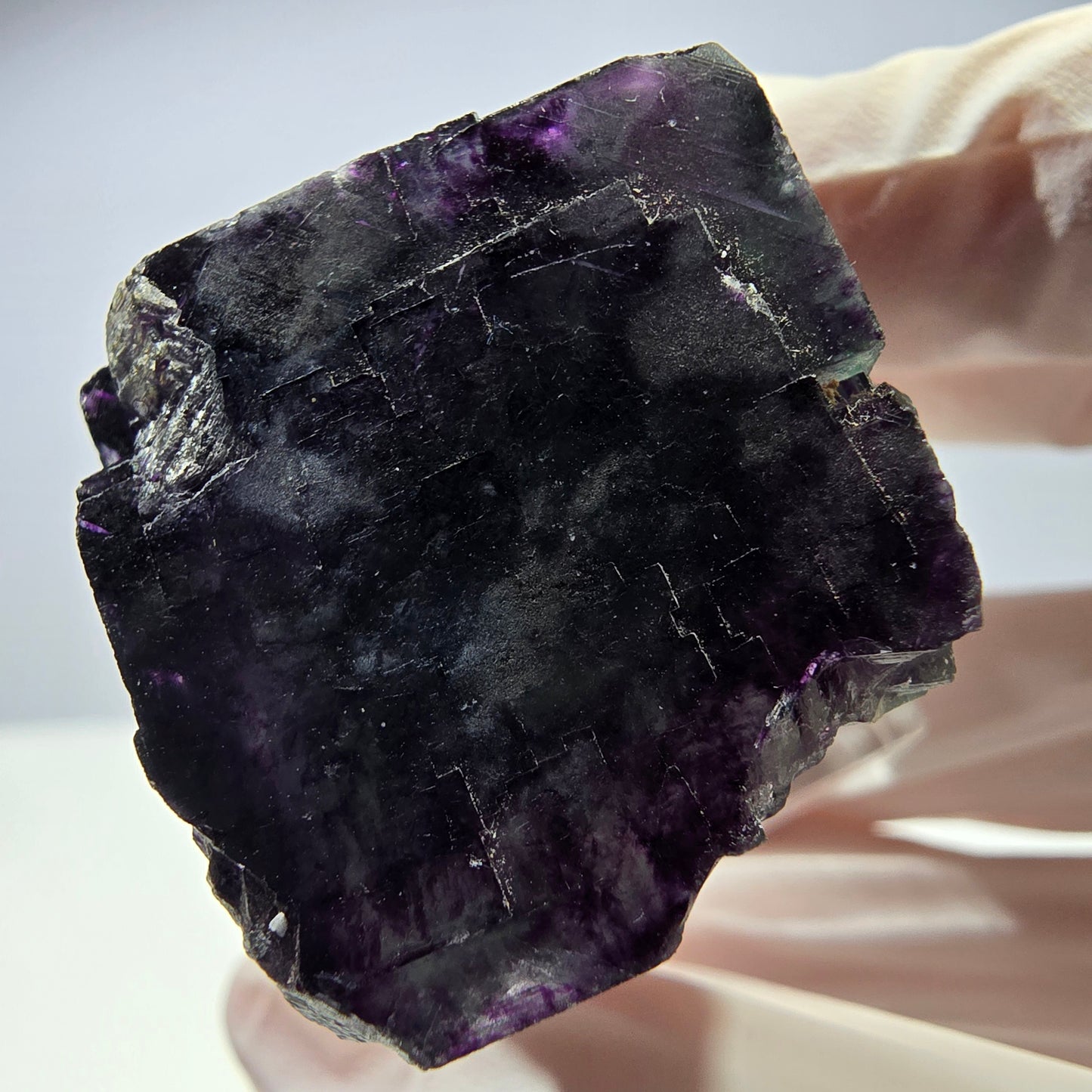 Rare cube de fluorite fantôme parqueté vert violet Okorusu Namibie 29*27*27mm