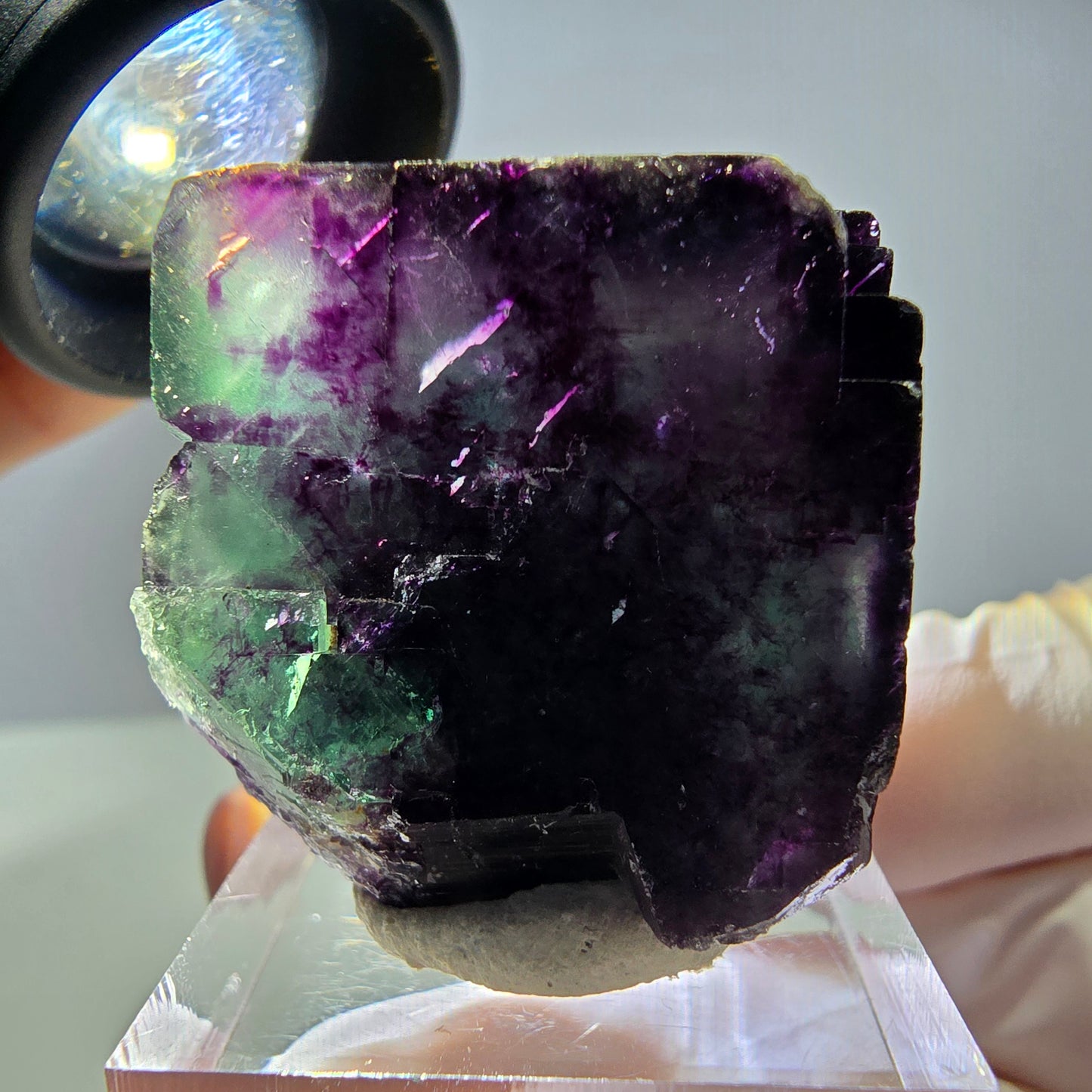 Rare cube de fluorite fantôme parqueté vert violet Okorusu Namibie 29*27*27mm