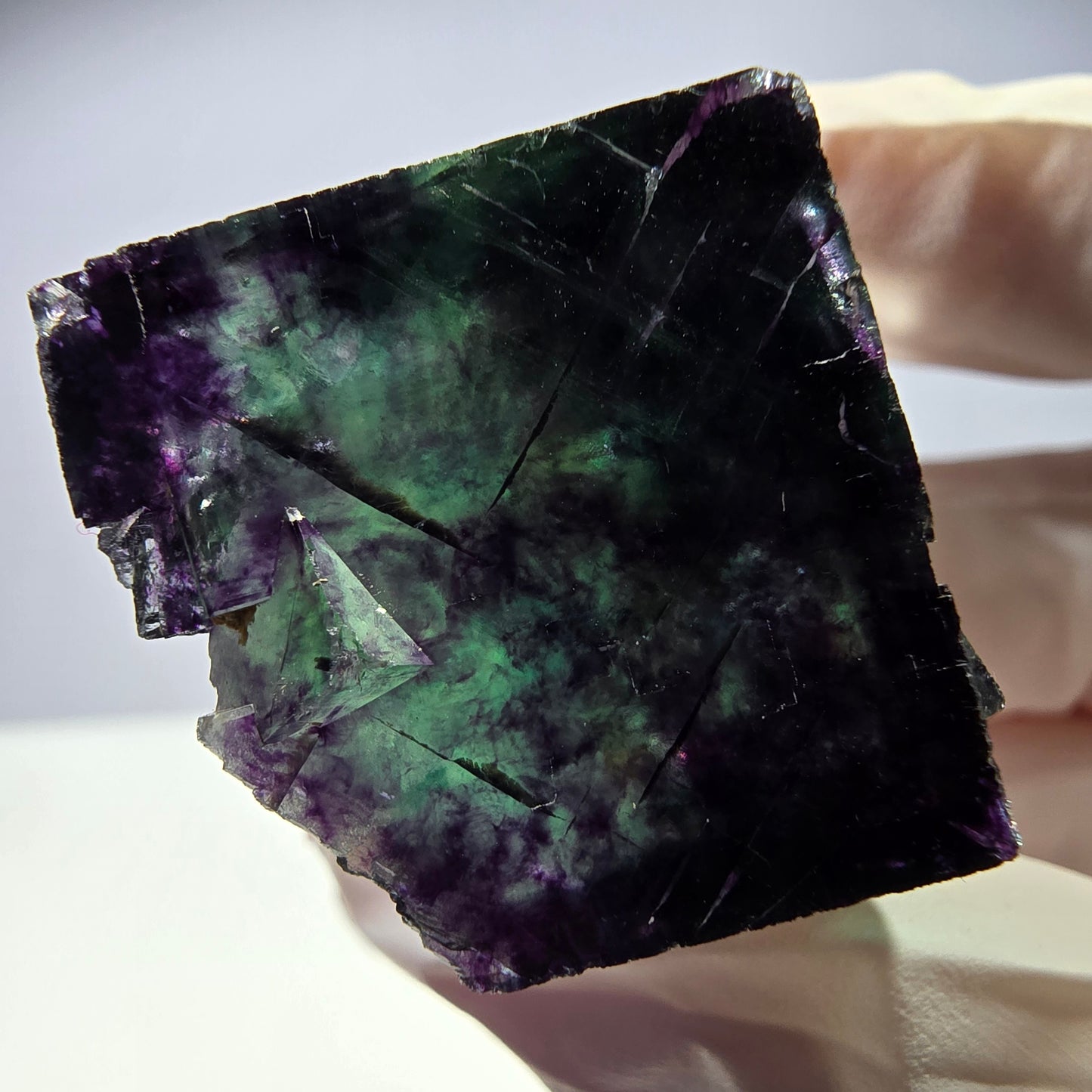 Rare cube de fluorite fantôme parqueté vert violet Okorusu Namibie 24*24*24mm