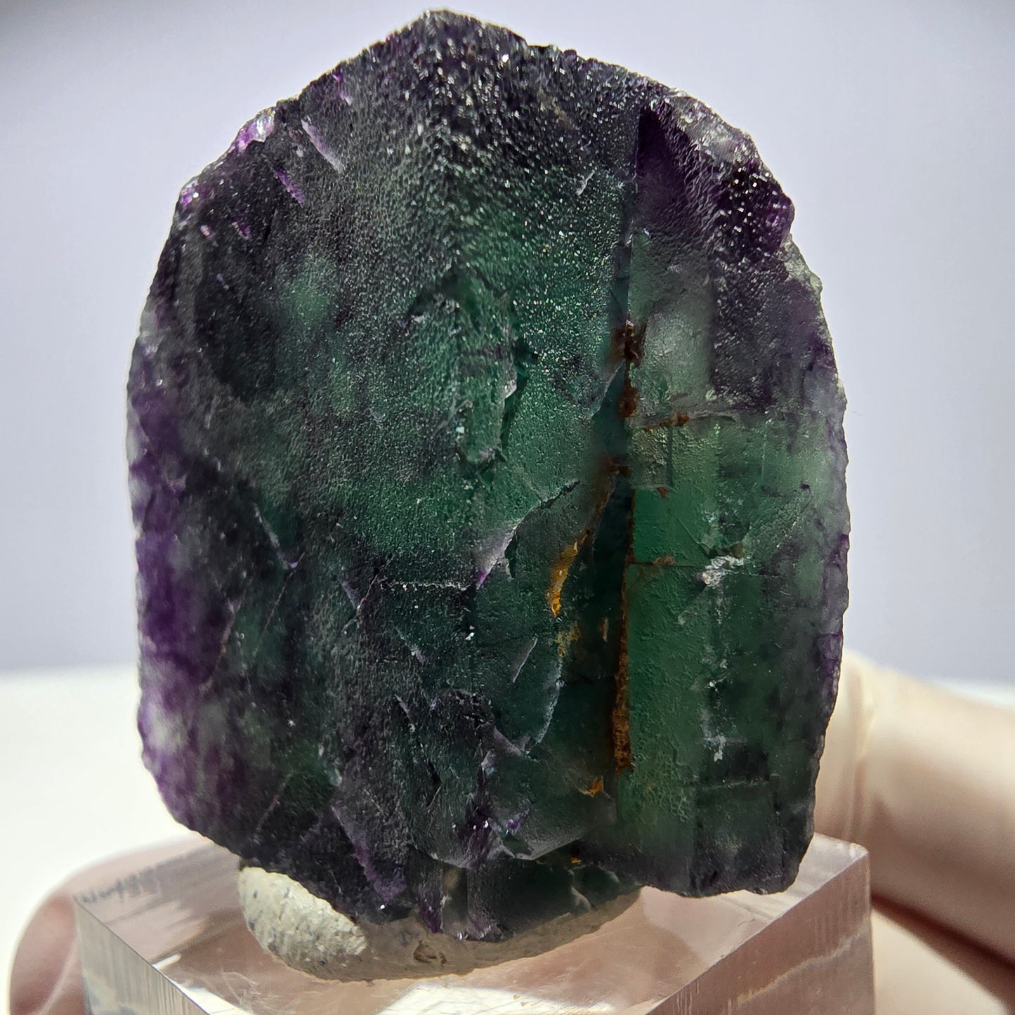 Rare cube de fluorite fantôme parqueté vert violet Okorusu Namibie 35*35*25mm