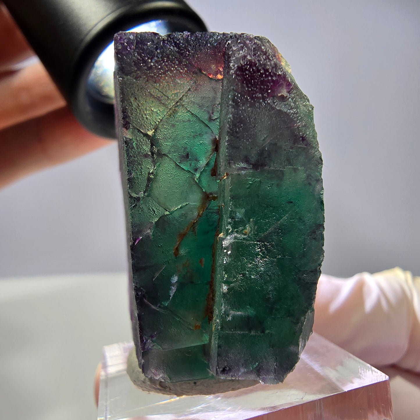 Rare cube de fluorite fantôme parqueté vert violet Okorusu Namibie 35*35*25mm