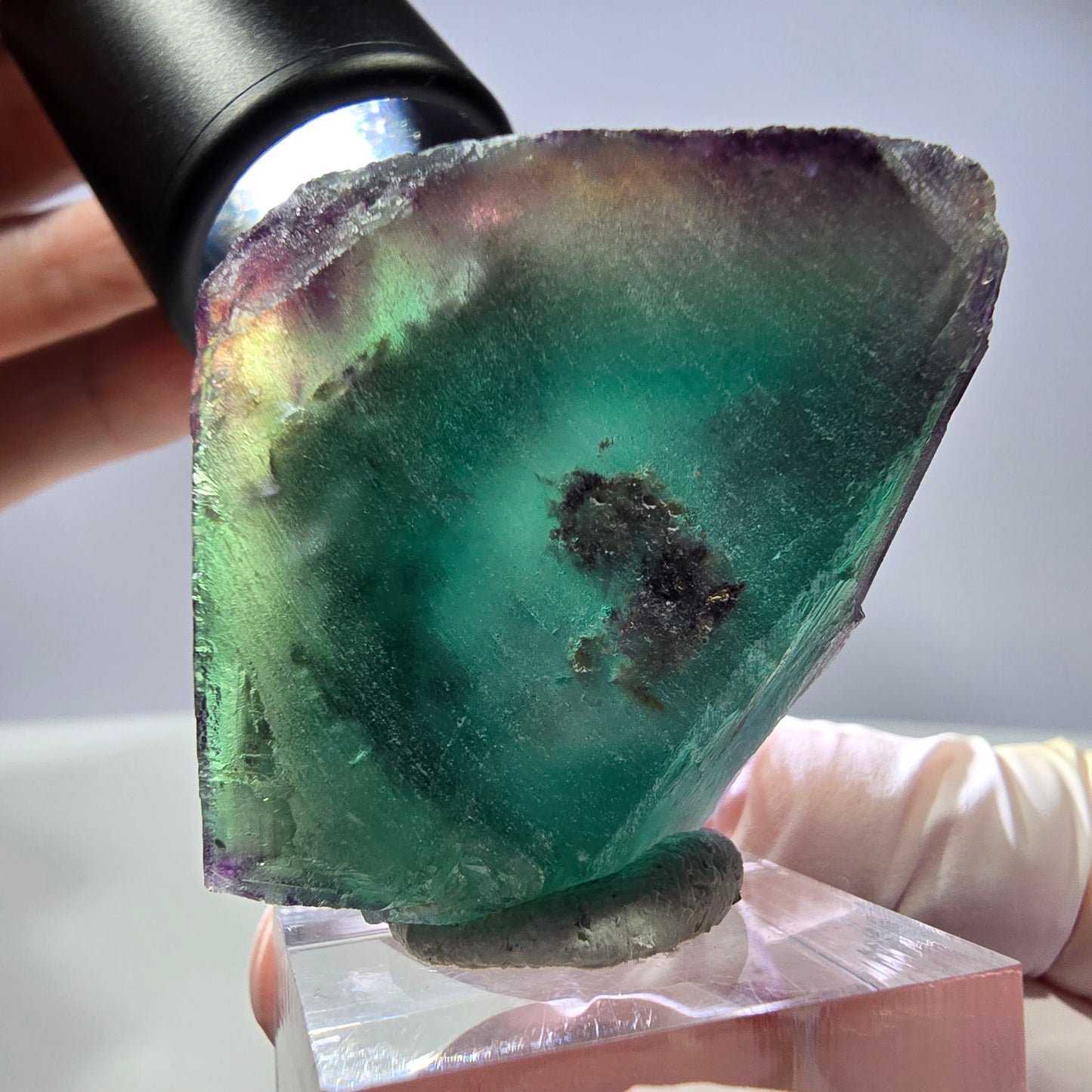Rare cube de fluorite fantôme parqueté vert violet Okorusu Namibie 35*35*25mm