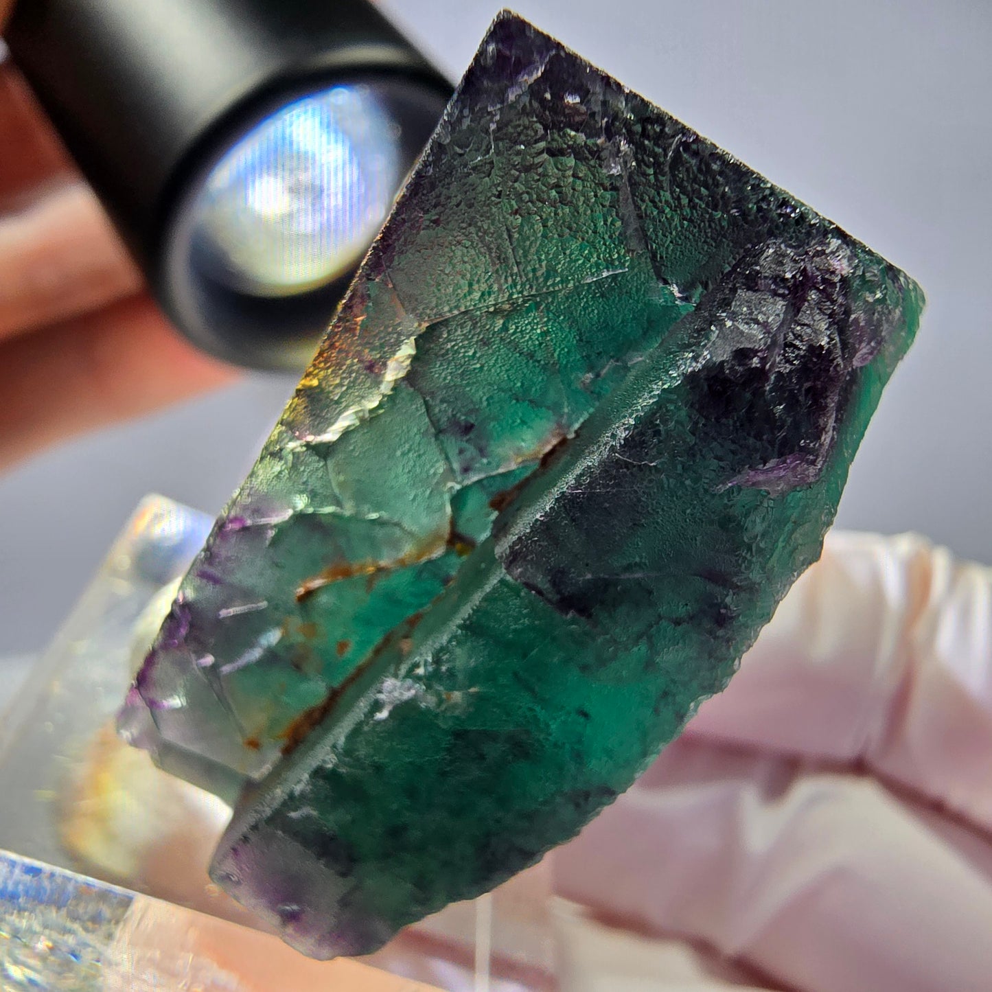 Rare cube de fluorite fantôme parqueté vert violet Okorusu Namibie 35*35*25mm