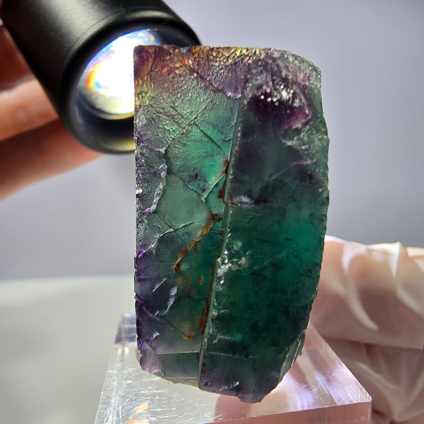 Rare cube de fluorite fantôme parqueté vert violet Okorusu Namibie 35*35*25mm