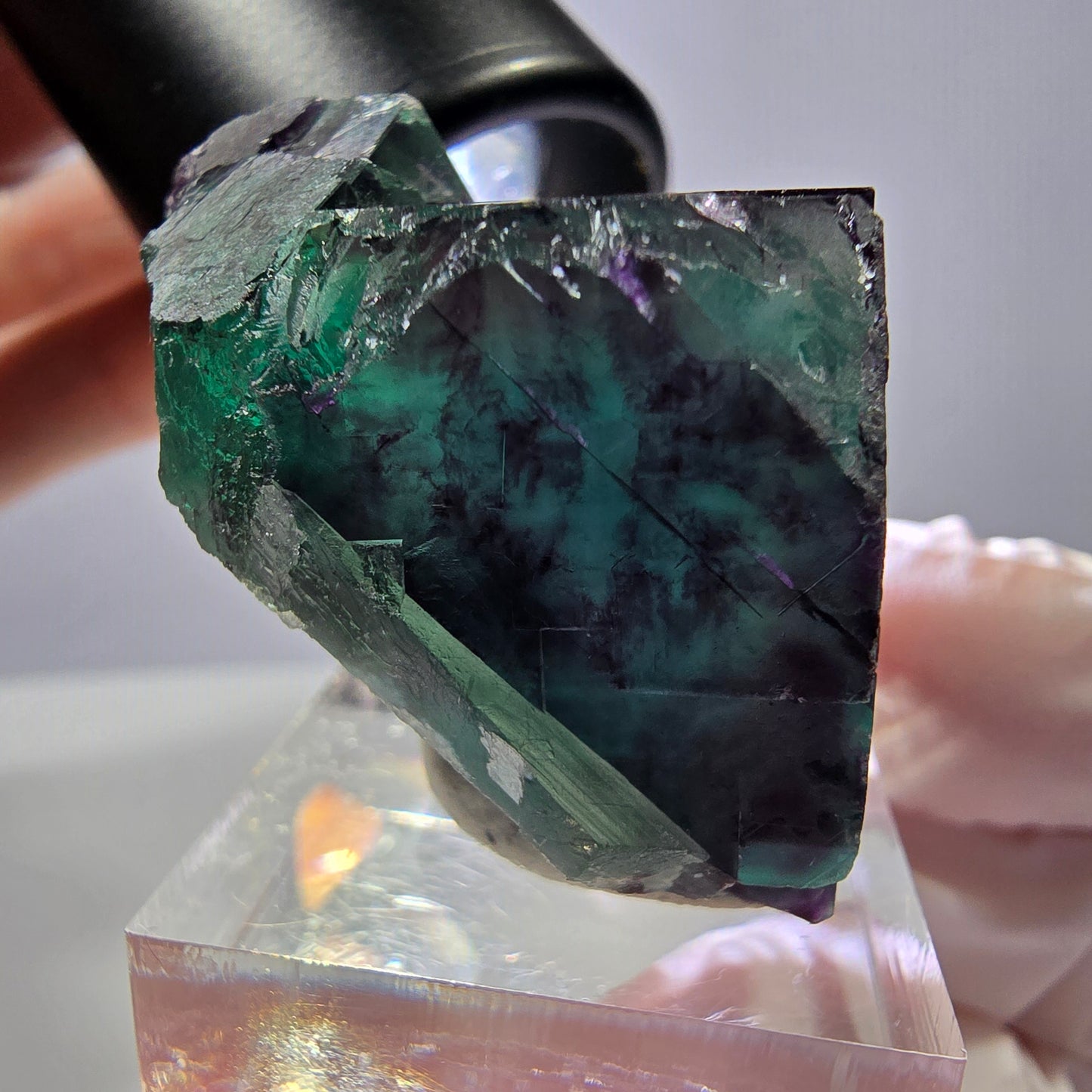 Rare cube de fluorite fantôme parqueté vert violet Okorusu Namibie 41*31*24mm