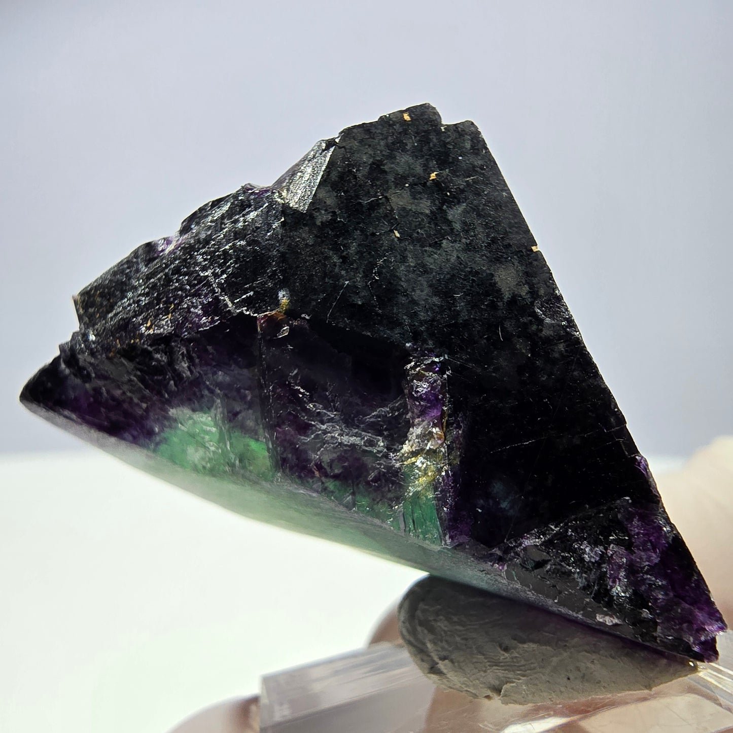 Rare cube de fluorite fantôme parqueté vert violet Okorusu Namibie 46*29*22mm