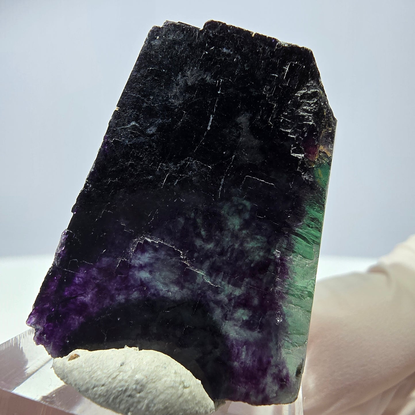 Rare cube de fluorite fantôme parqueté vert violet Okorusu Namibie 46*29*22mm