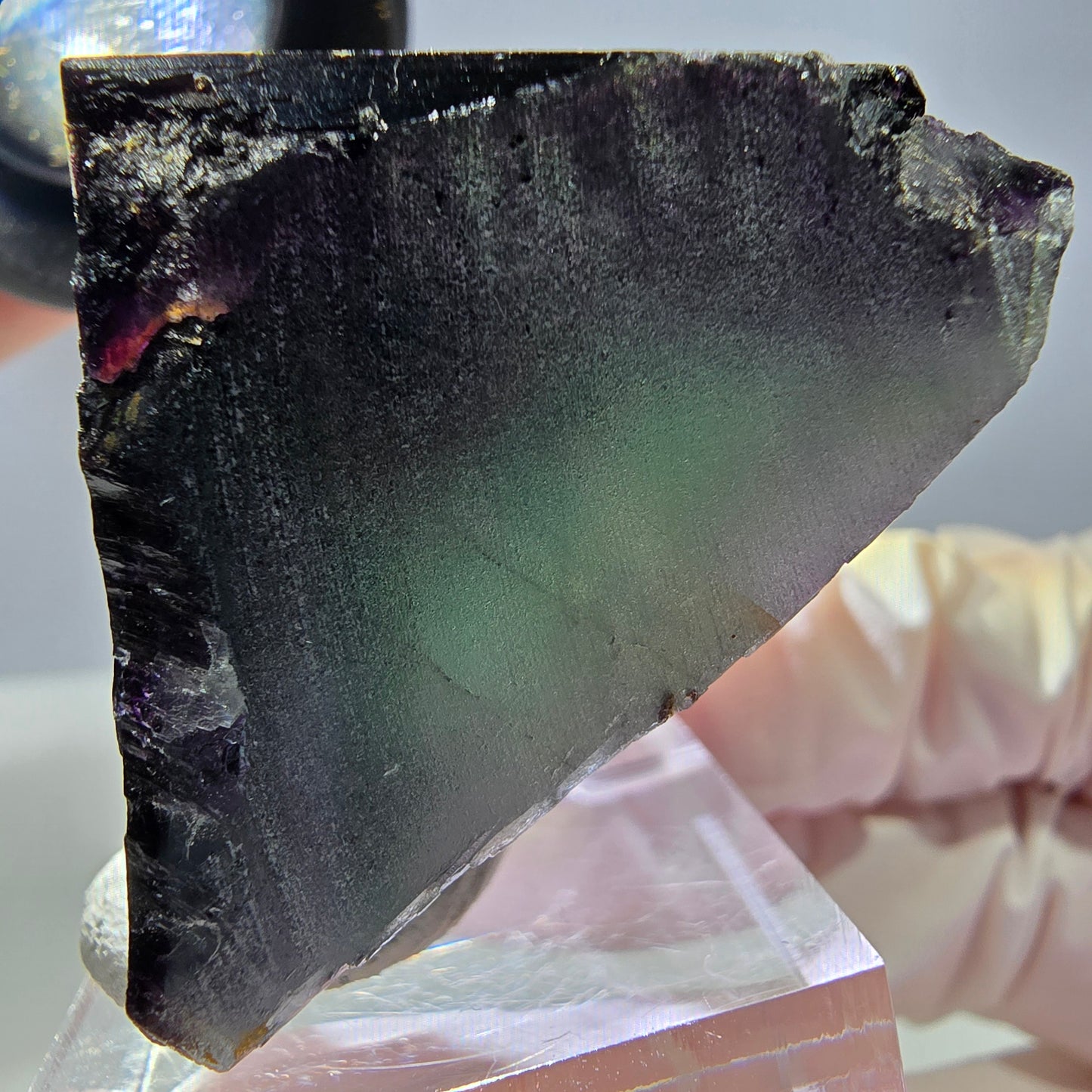 Rare cube de fluorite fantôme parqueté vert violet Okorusu Namibie 46*29*22mm