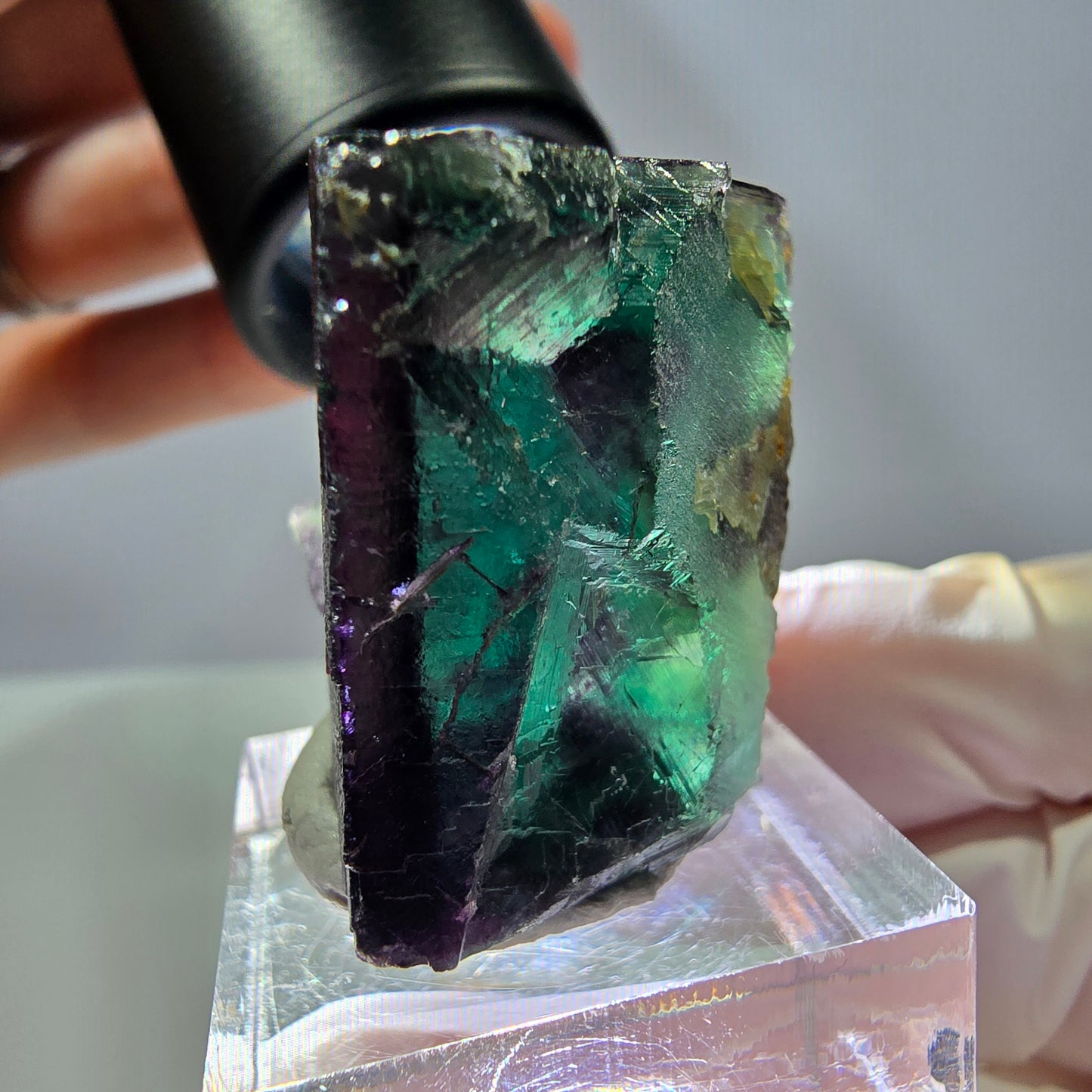 Rare cube de fluorite fantôme parqueté vert violet Okorusu Namibie 29*29*28mm