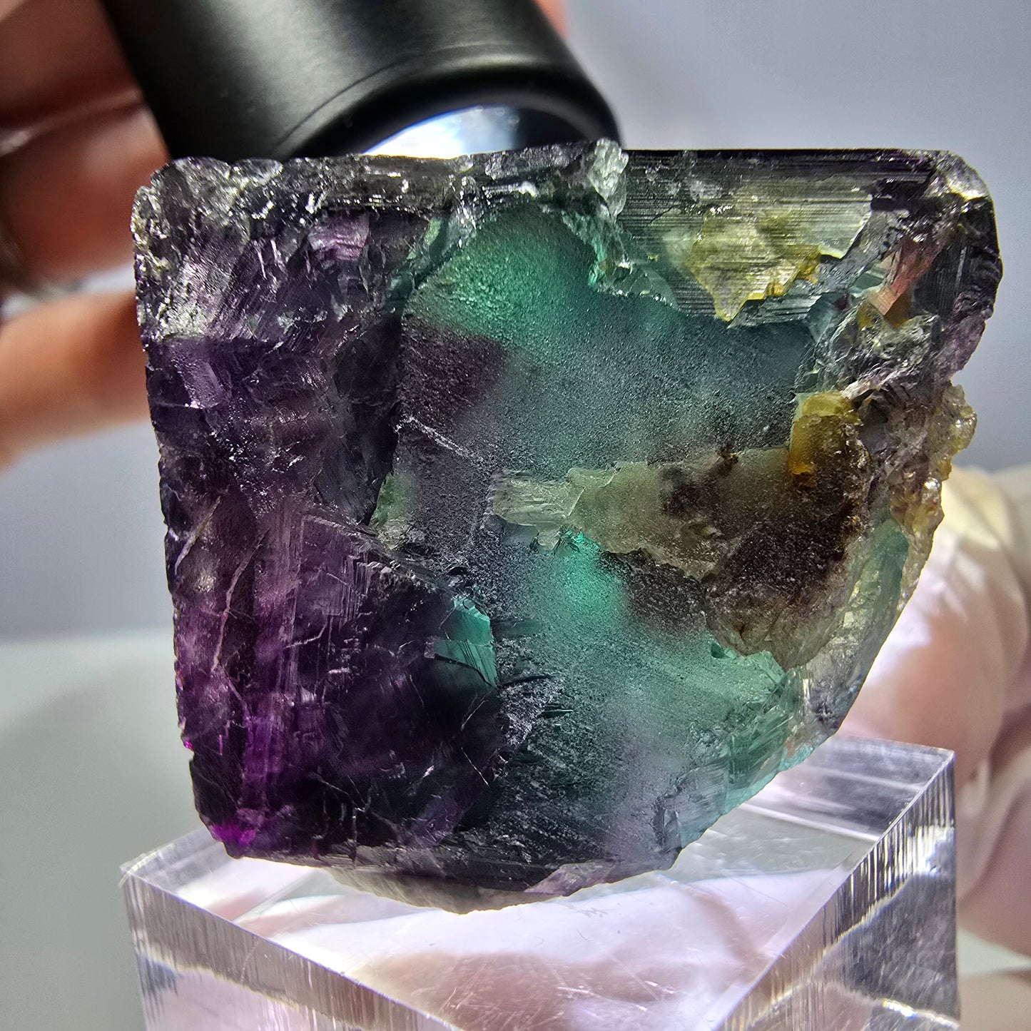 Rare cube de fluorite fantôme parqueté vert violet Okorusu Namibie 29*29*28mm