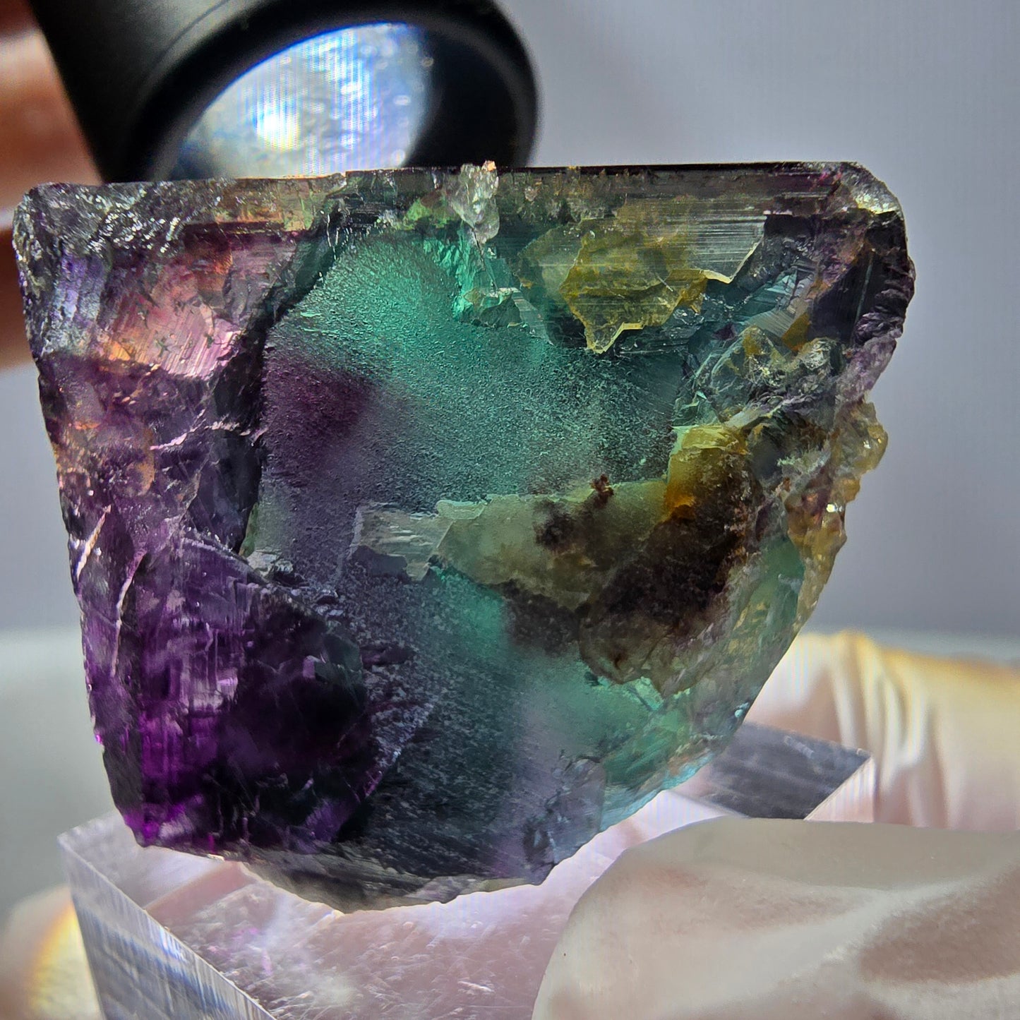 Rare cube de fluorite fantôme parqueté vert violet Okorusu Namibie 29*29*28mm